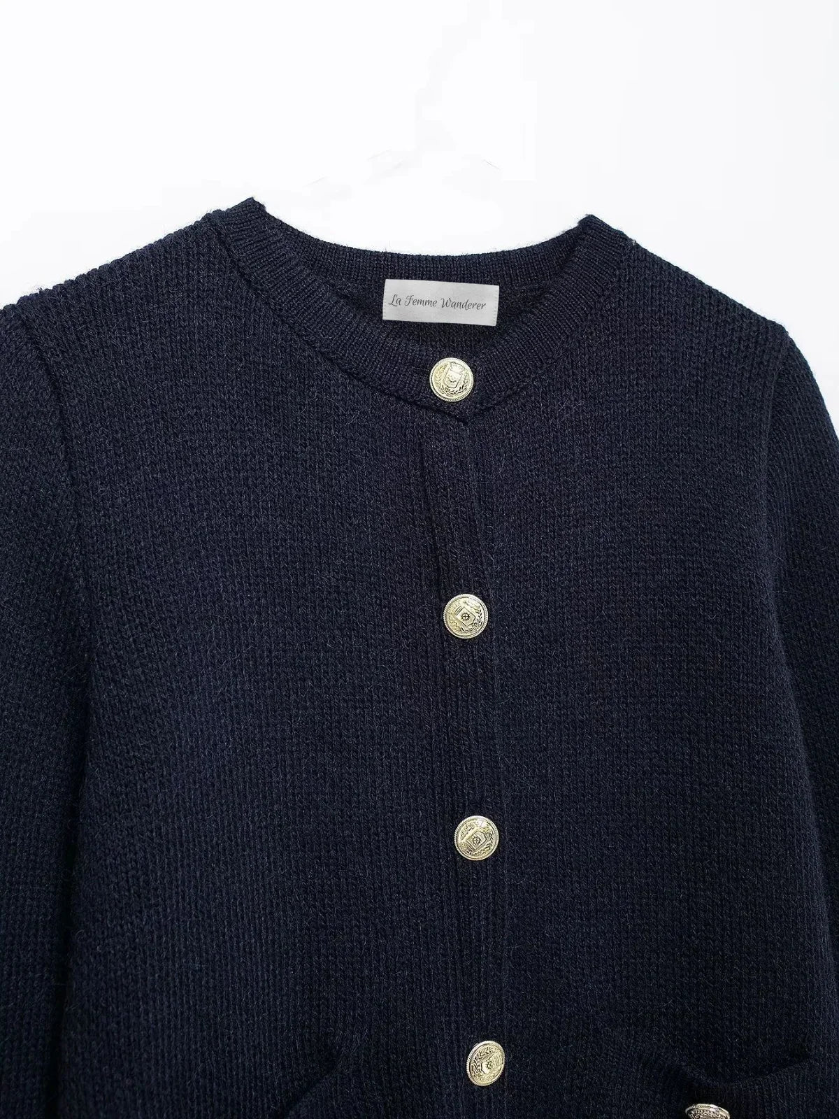 Gold Decorated Row Button Short Knitted Cardigan - LA FEMME WANDERER