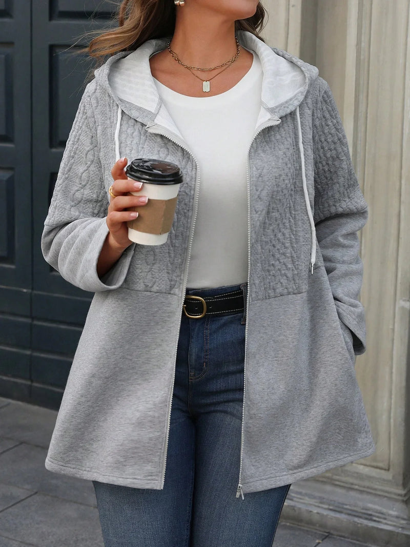 Hooded Zip Up Drawstring Coat For Casual Fall Winter Wear