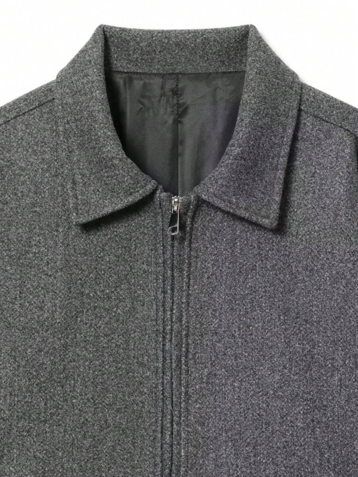 Giacca minimalista autunnale in misto lana con revers e cerniera