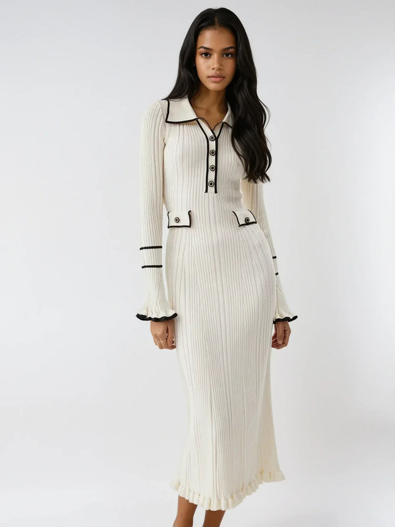Abito midi con volant a contrasto in stile Oldmoney