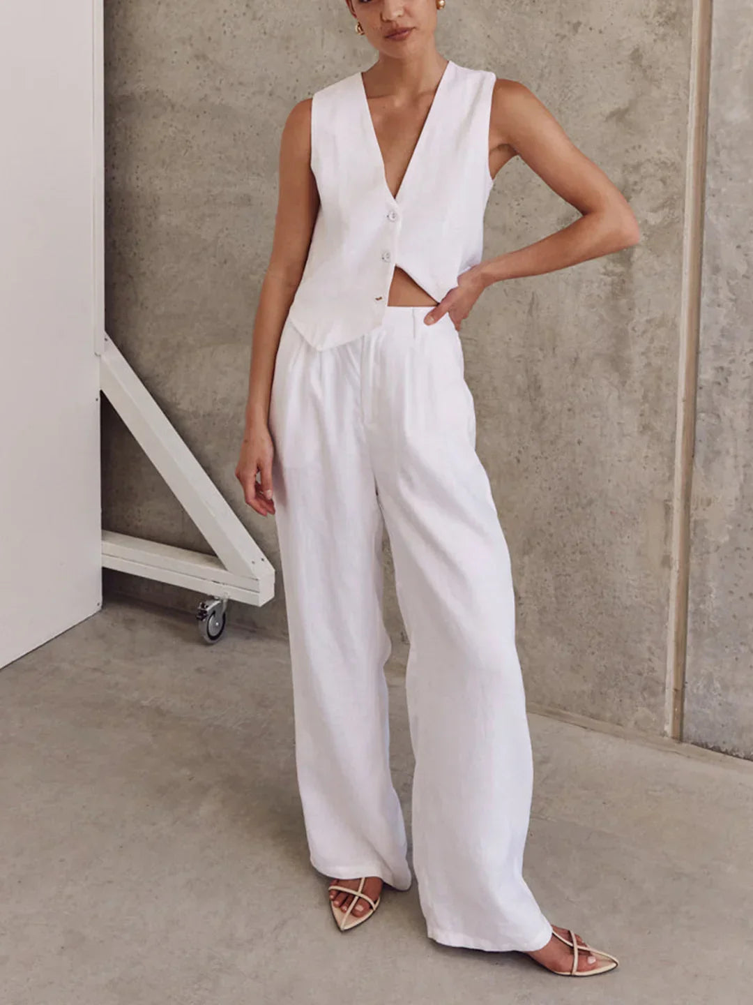 Linen Sleeveless Vest & Trousers Two-piece Set - LA FEMME WANDERER