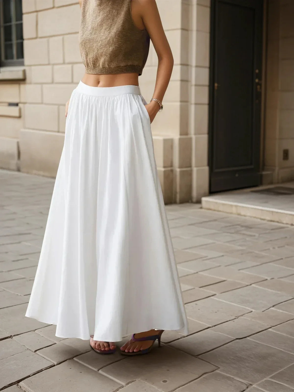 High Waist Casual All-matching Linen Pleated Maxi Skirt - LA FEMME WANDERER