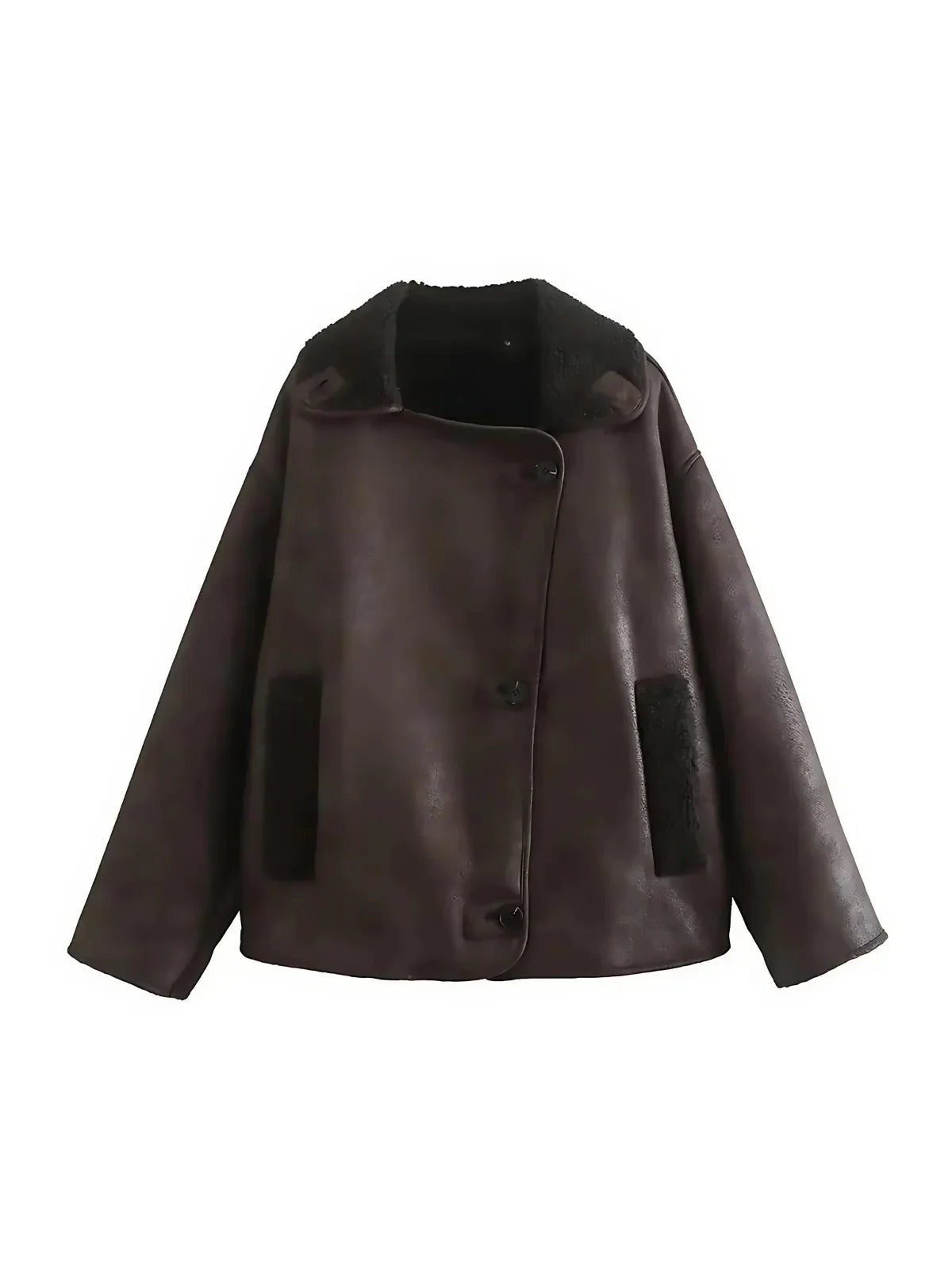Lapel Faux Leather Warm Jacket - LA FEMME WANDERER
