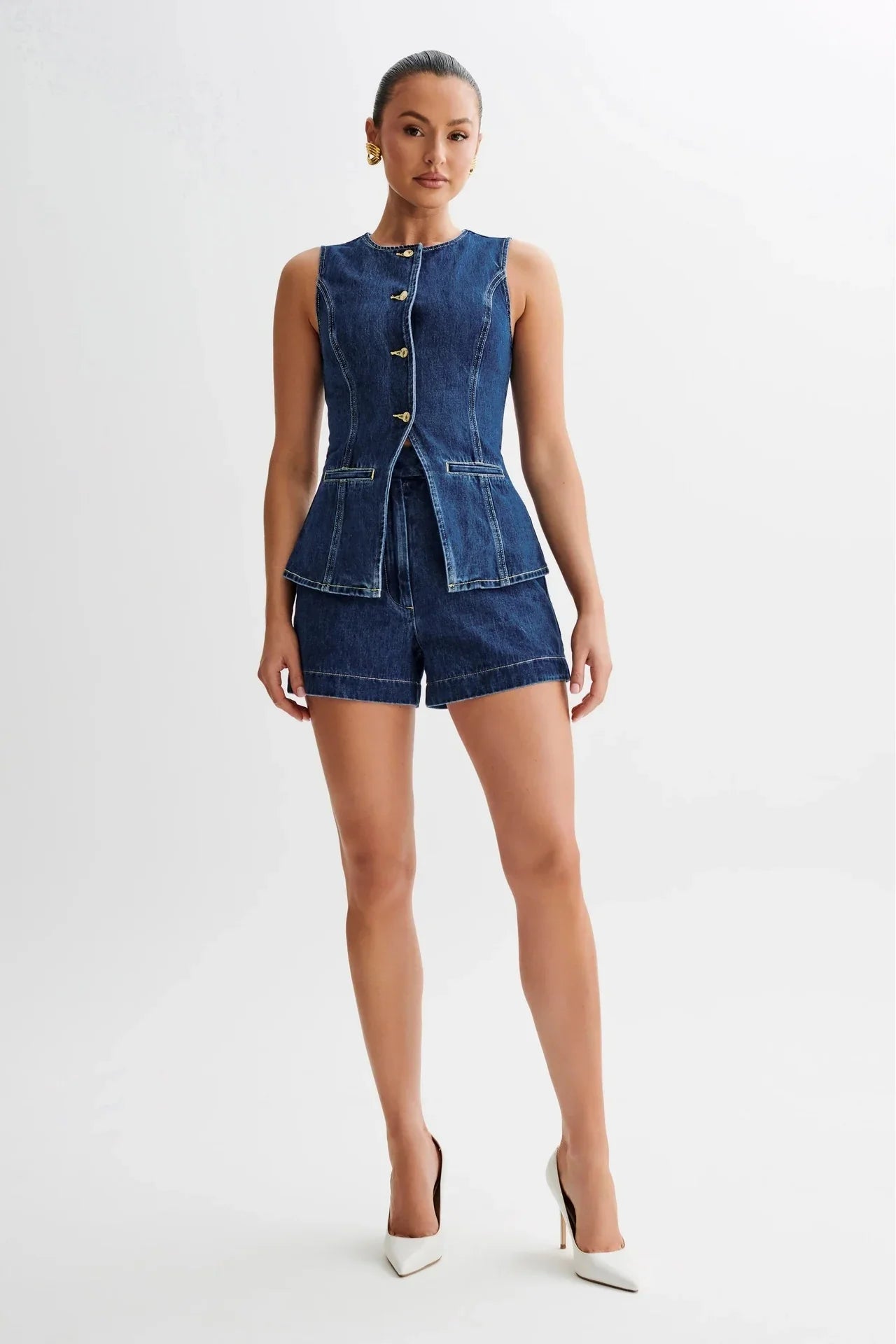 Denim Vest & Shorts Matching Suit - LA FEMME WANDERER
