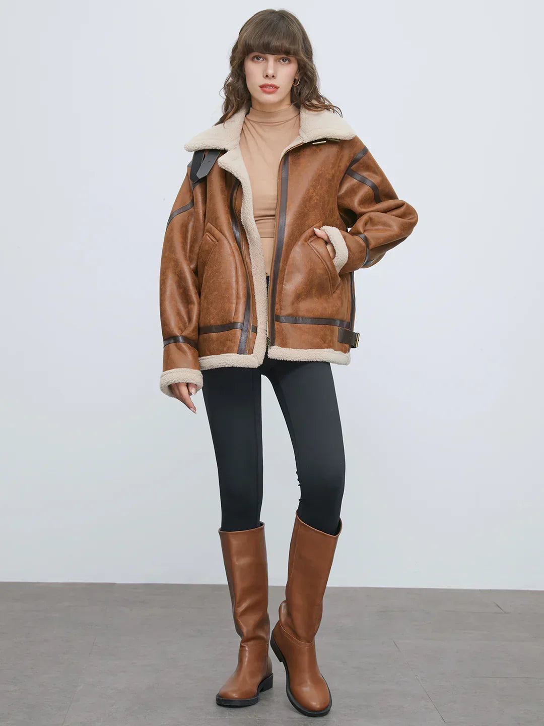 Sherpa Lined Suede Shearling Flight Jacket - LA FEMME WANDERER