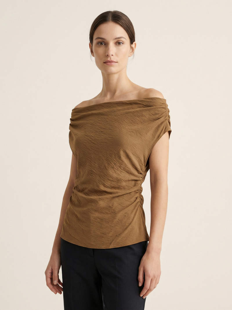 Ruched Crop Top Women Asymmetric Tank Off Shoulder Summer Beach Camisole Top Lightweight Wear