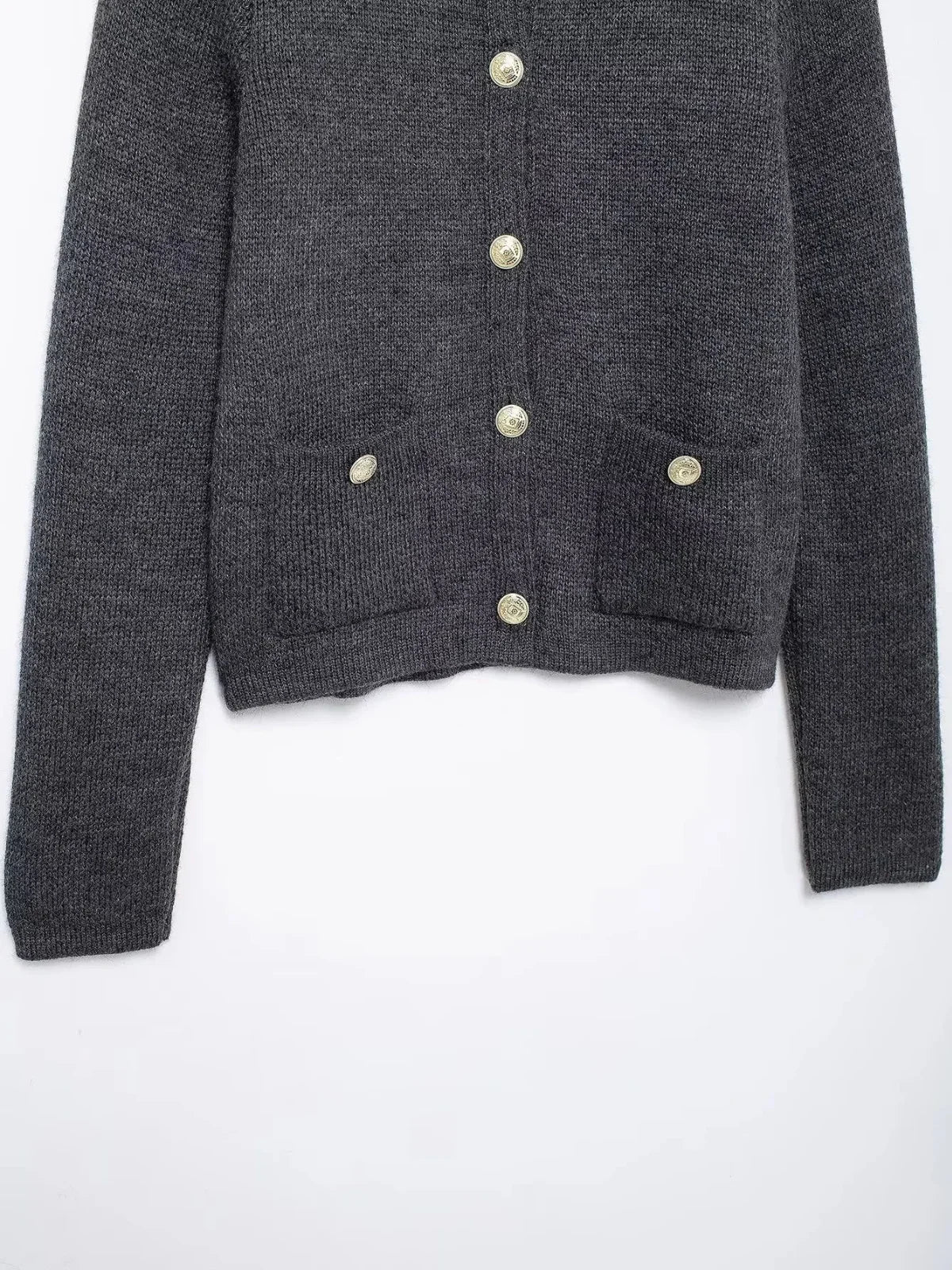 Gold Decorated Row Button Short Knitted Cardigan - LA FEMME WANDERER