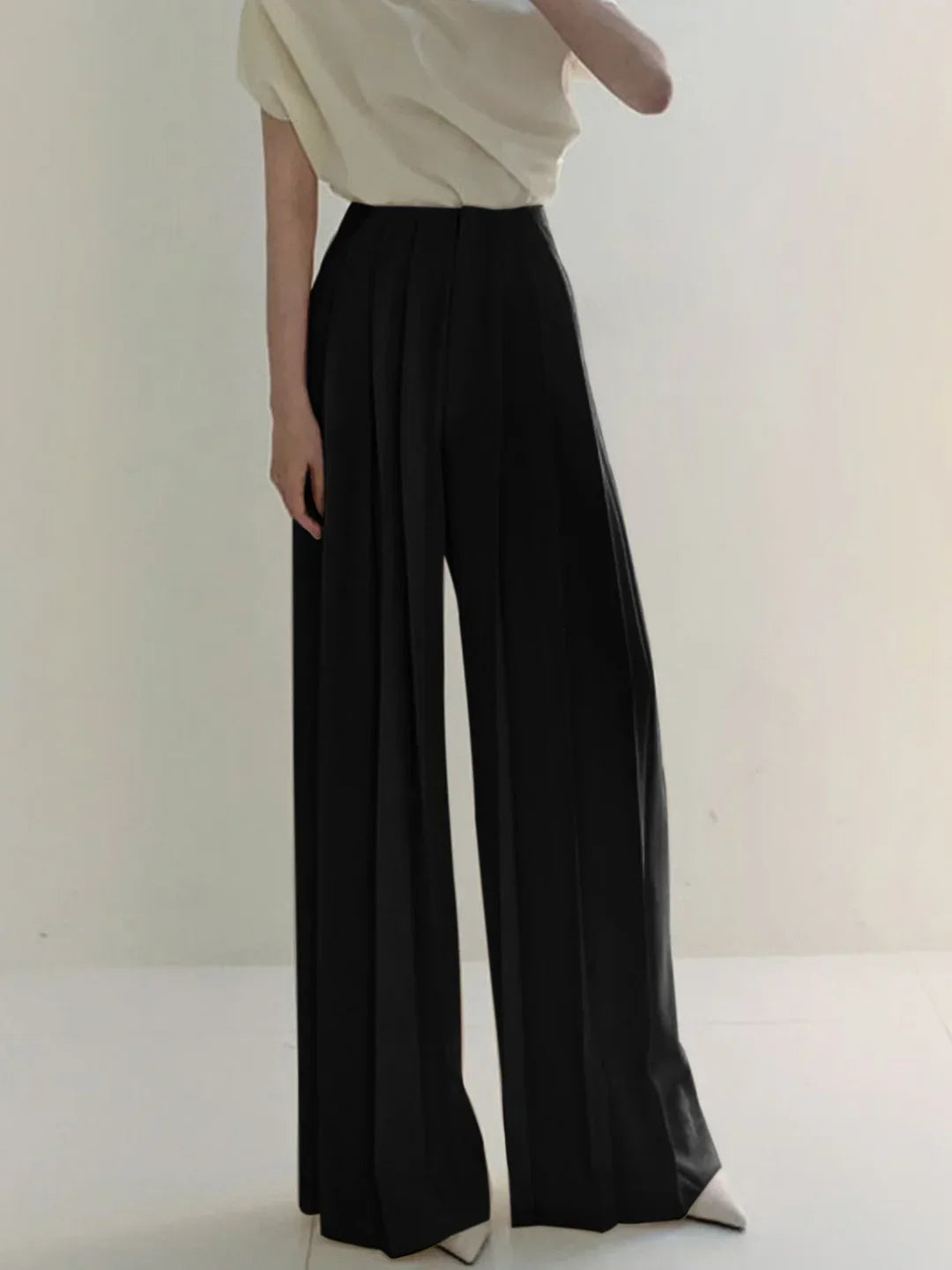 Pleated High Waist Wide Leg Pants Loose Straight Pants - LA FEMME WANDERER