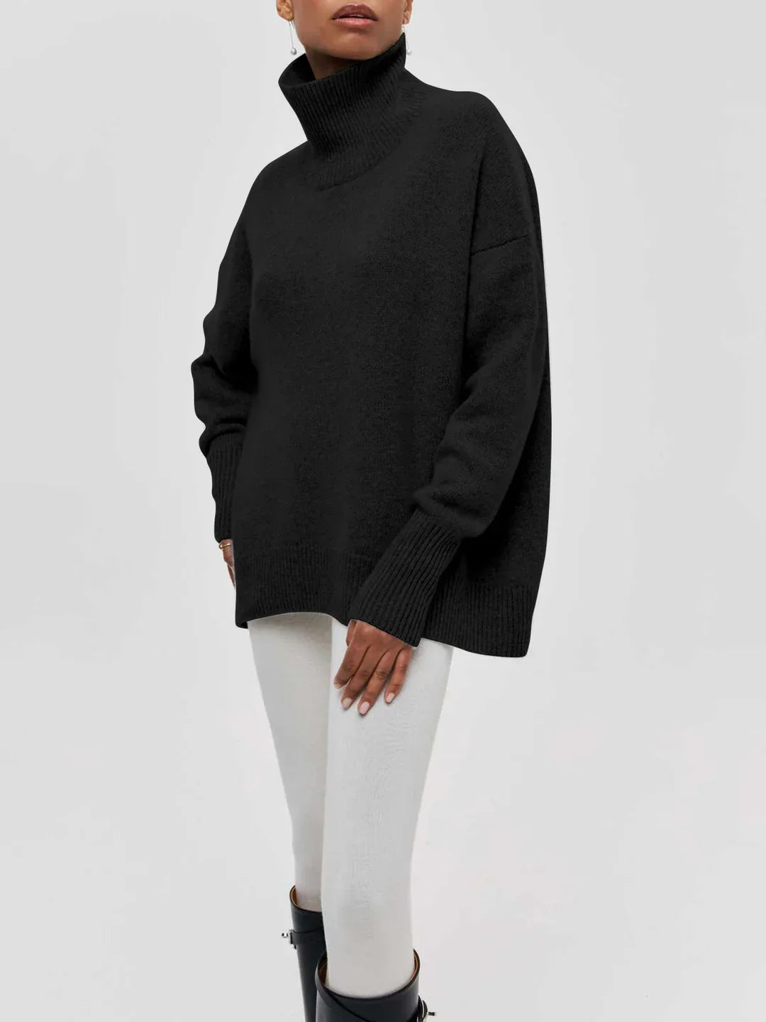 Always Chic Turtleneck Oversized Sweater - LA FEMME WANDERER
