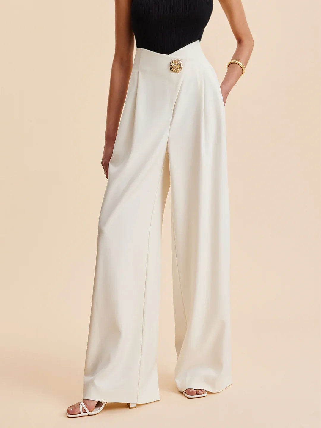 Embellished High-Waist Wide-Leg Pants - LA FEMME WANDERER