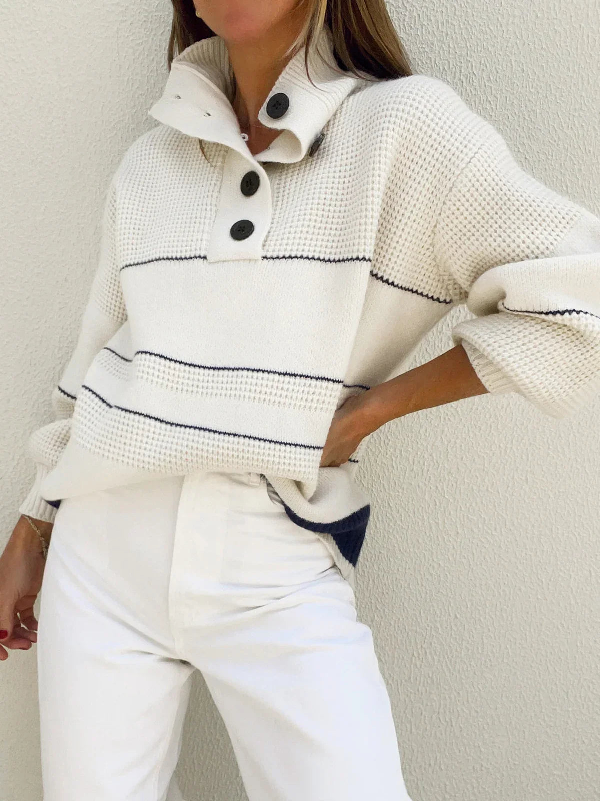 Open Collar Button Up Sweater - LA FEMME WANDERER