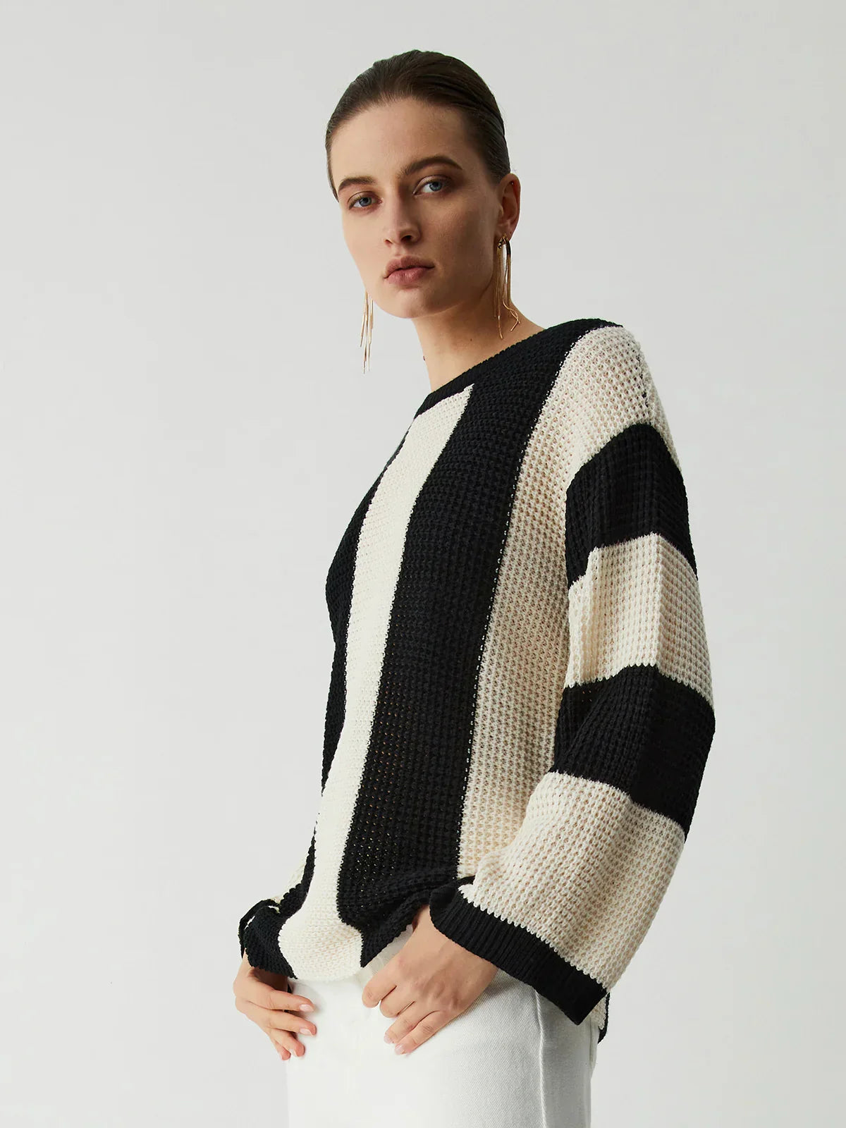 Pointelle Stripe Sweater - LA FEMME WANDERER