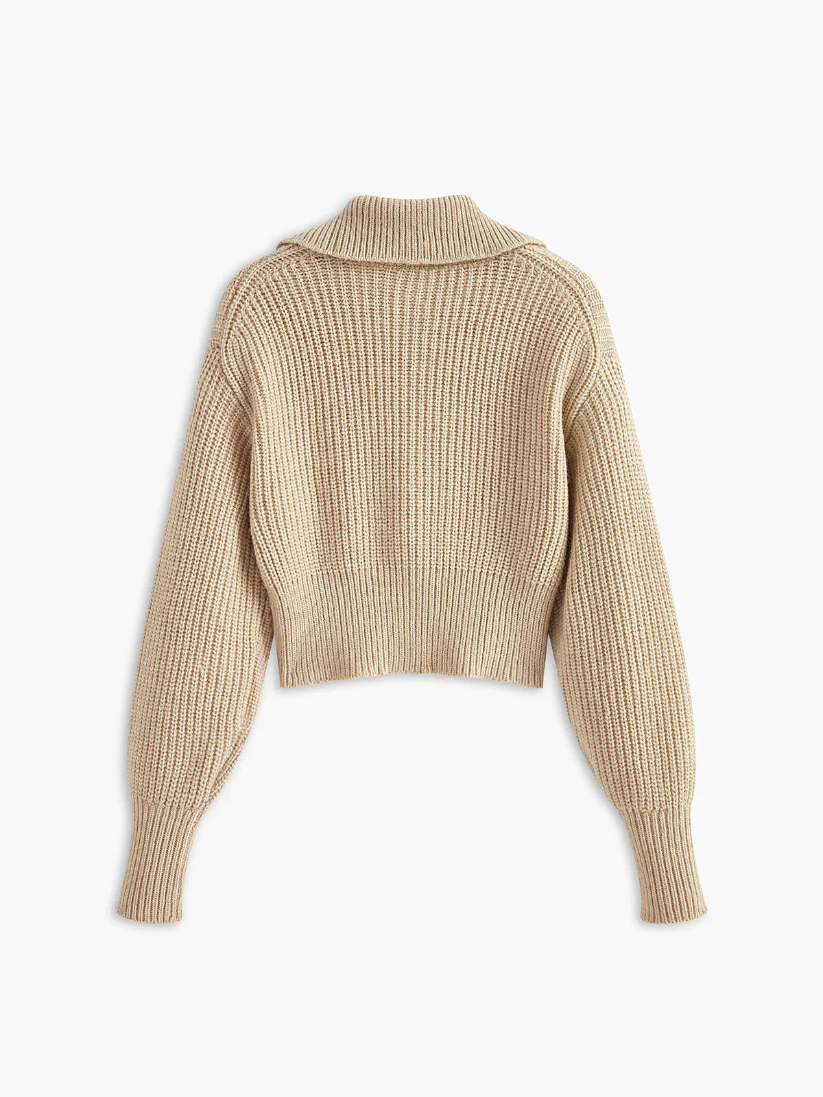 Ribbed Zipper Lapel Cardigan - LA FEMME WANDERER