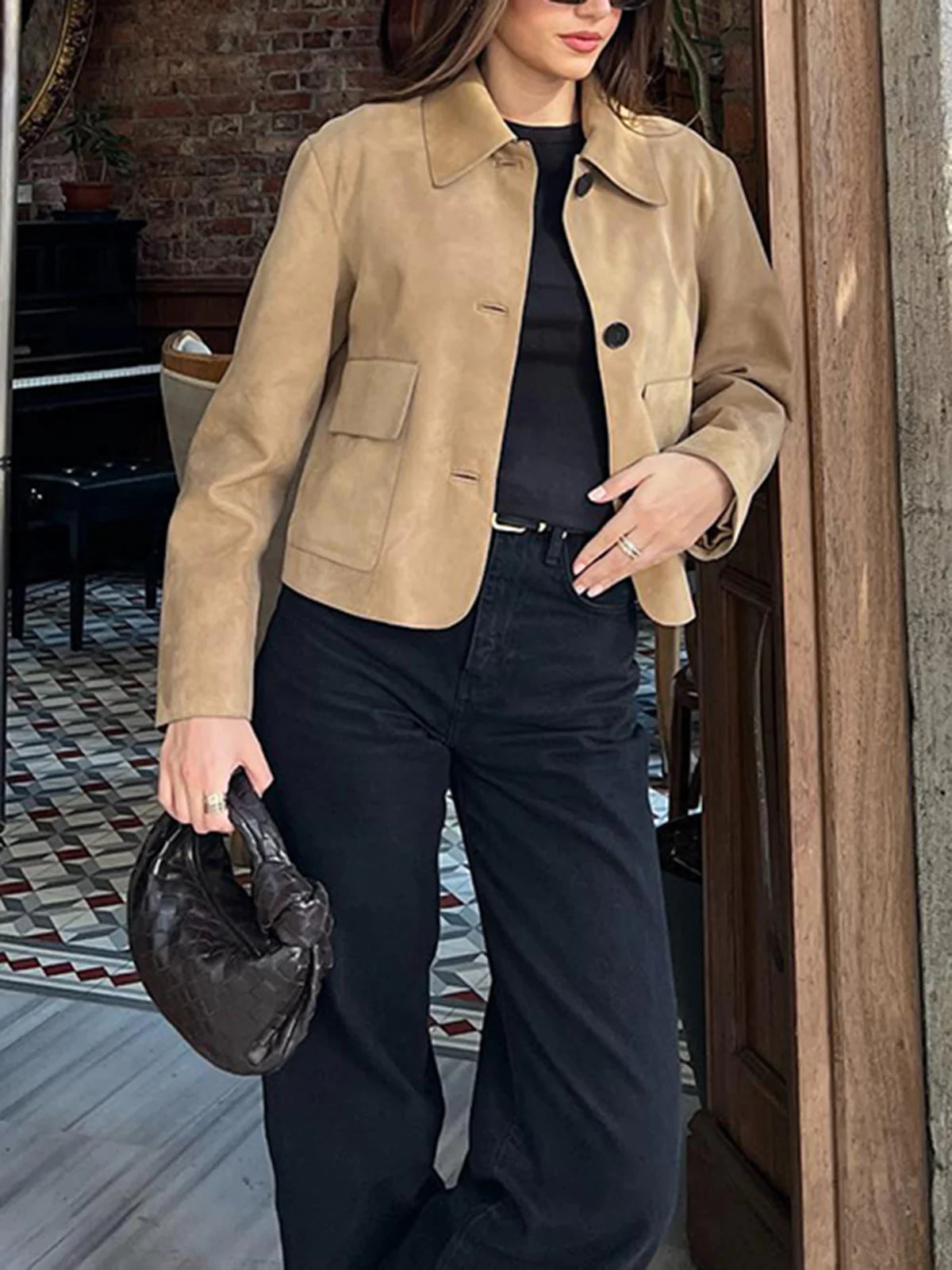 Suede Soft Button Lapel Jacket - LA FEMME WANDERER