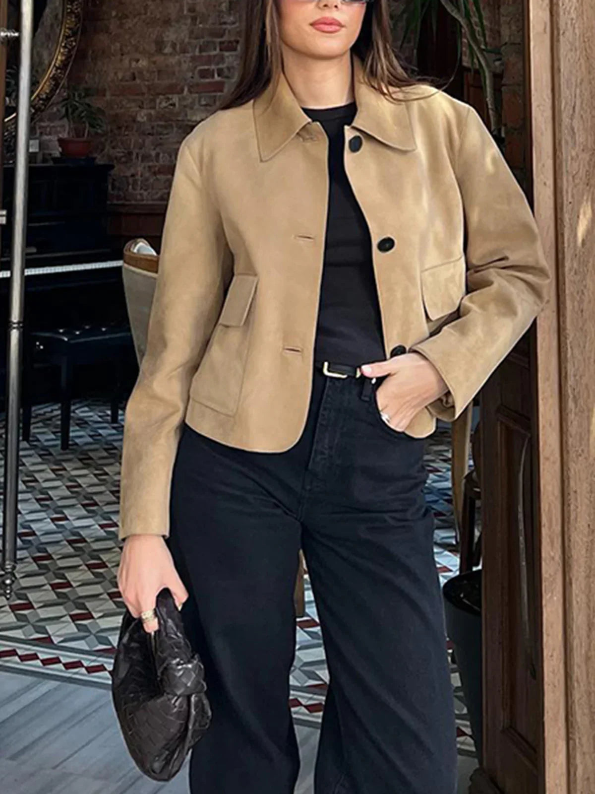 Suede Soft Button Lapel Jacket - LA FEMME WANDERER