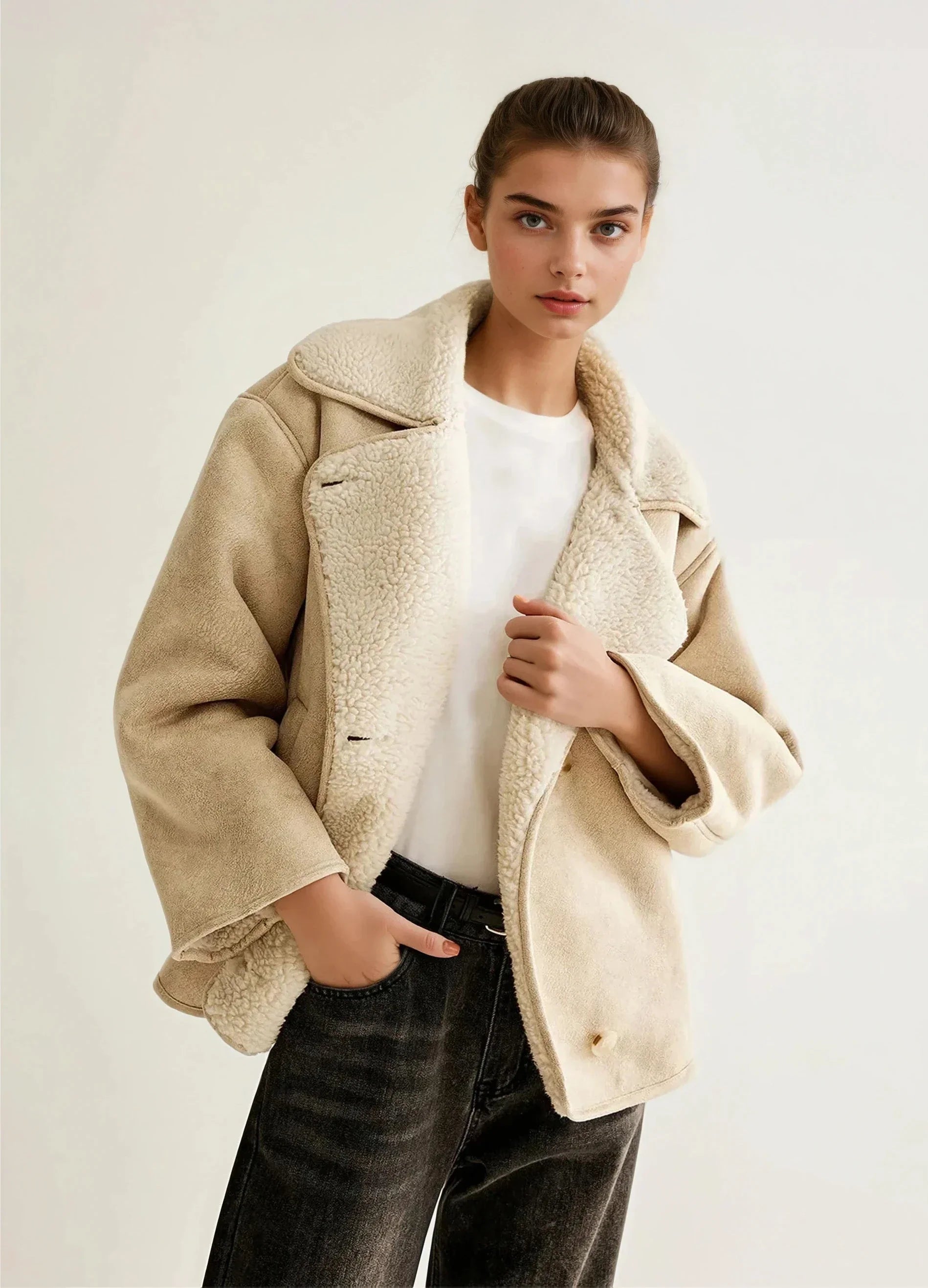 Cashmere-Blend Button Fleece Jacket - LA FEMME WANDERER