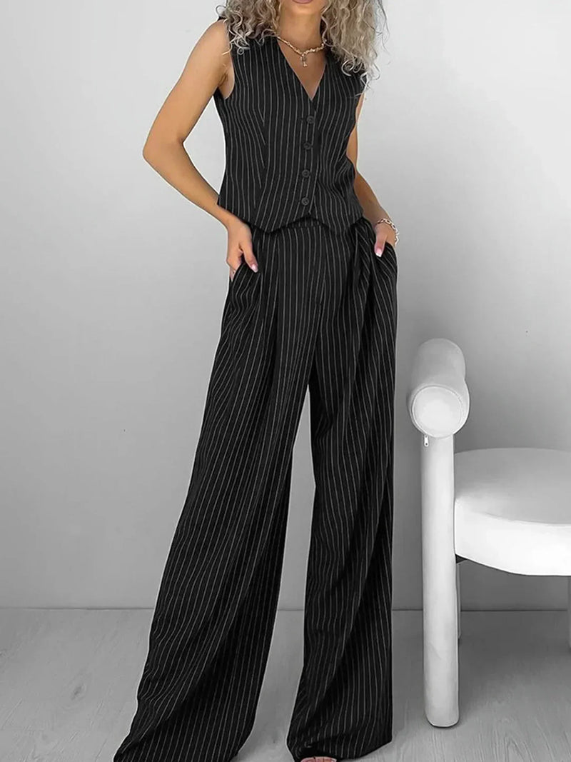 Relaxed Striped Vest & Pants Matching Set
