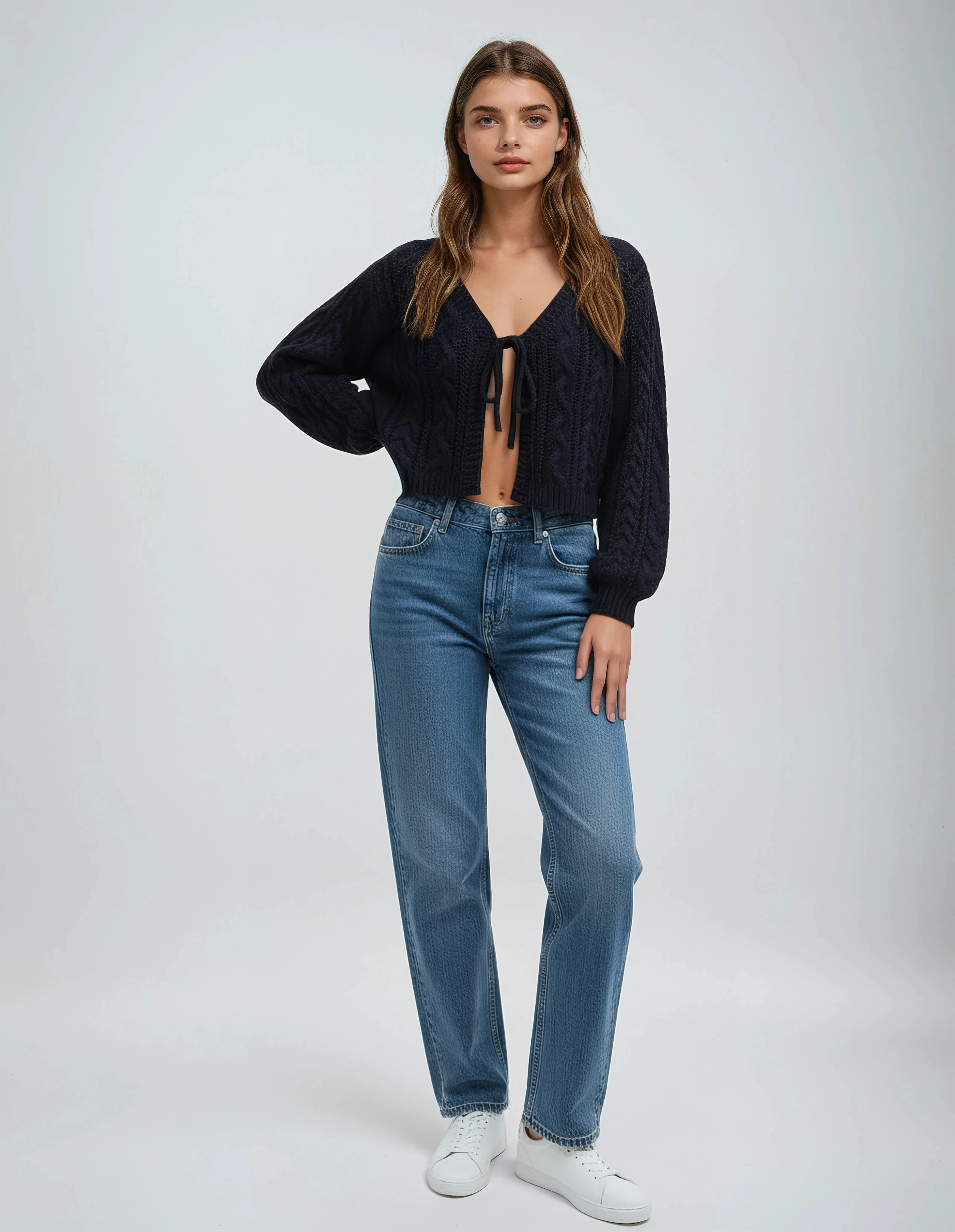 Cardigan blu navy con scollo a V profondo