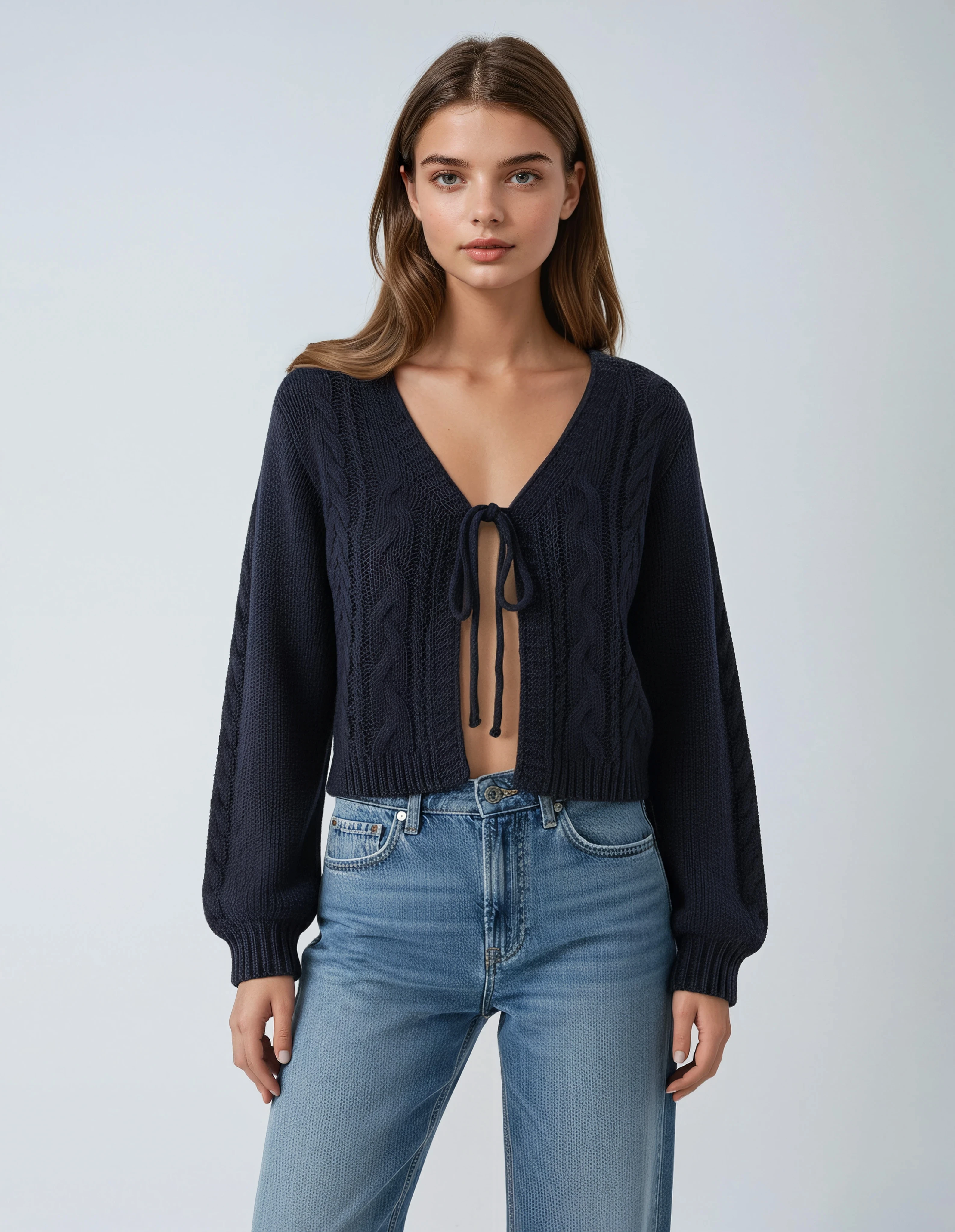 Cardigan blu navy con scollo a V profondo