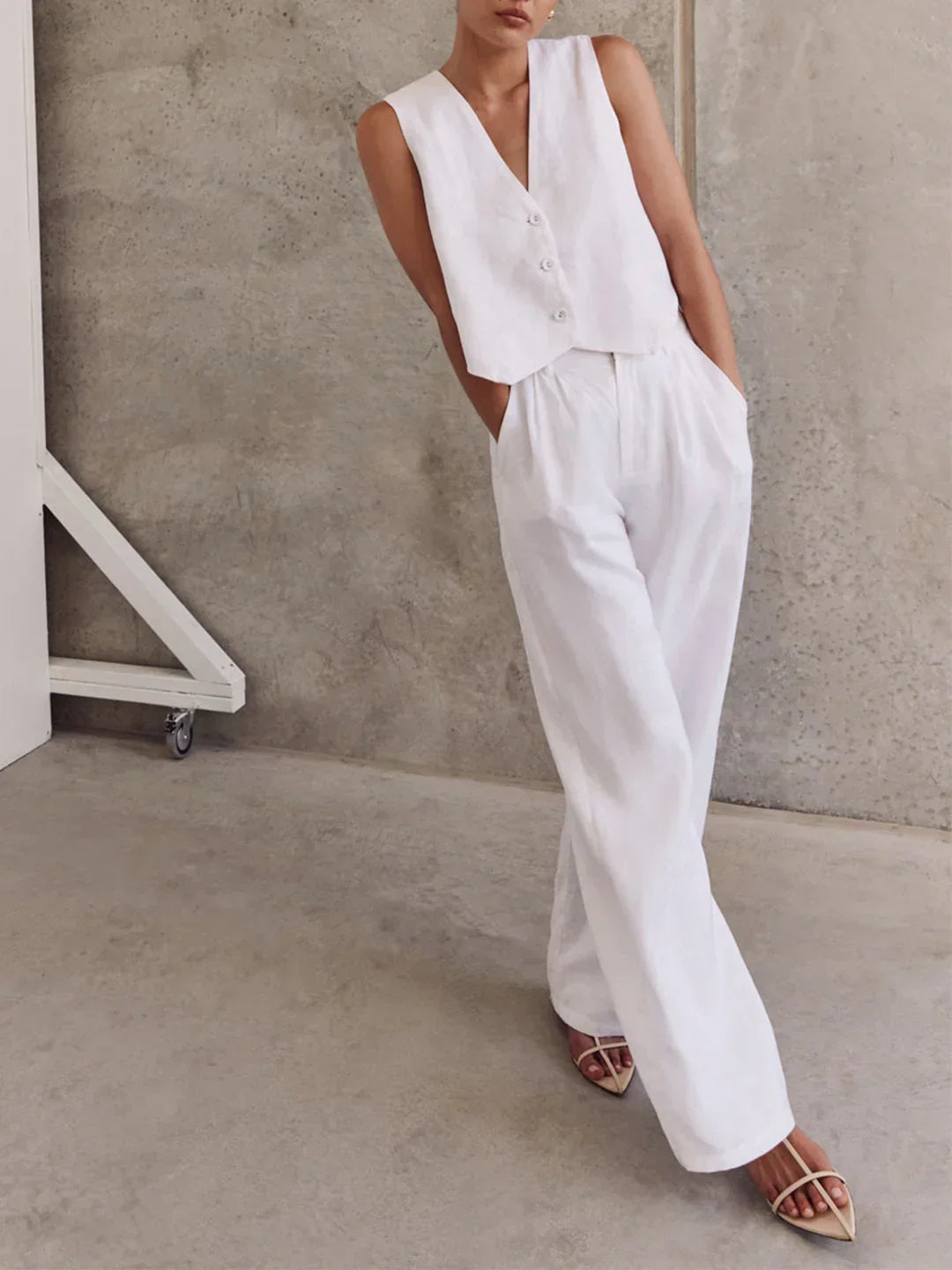 Linen Sleeveless Vest & Trousers Two-piece Set - LA FEMME WANDERER