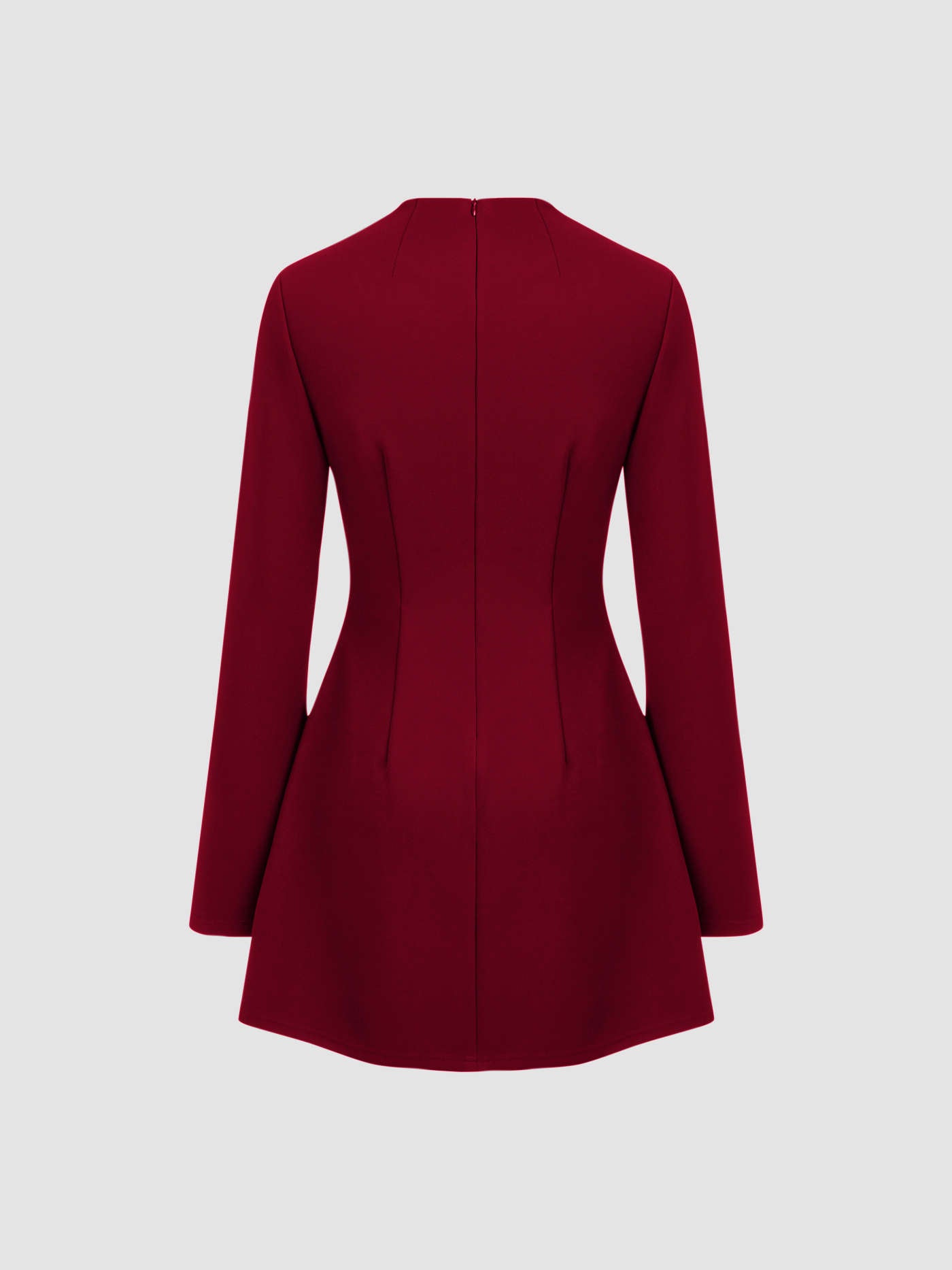 High Neck Solid Long Sleeve Mini Dress - LA FEMME WANDERER