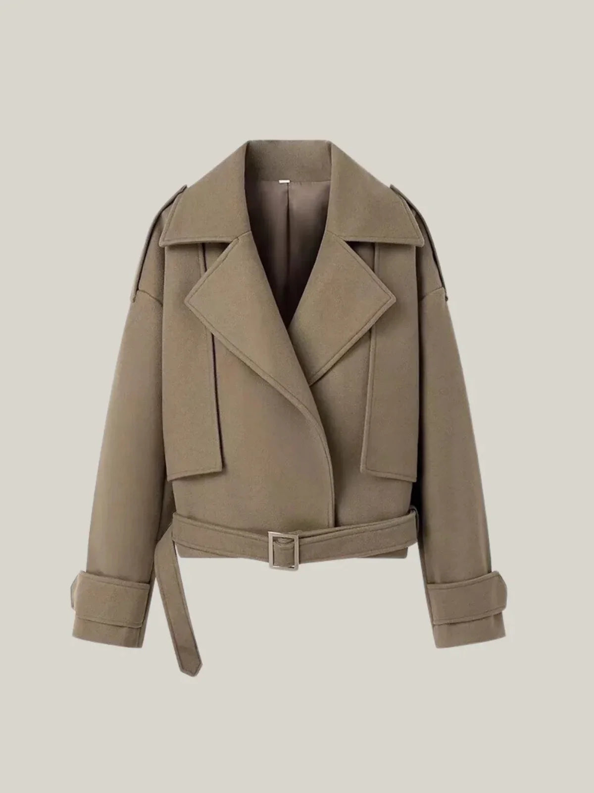 Belted Collar Wool Blend Coat - LA FEMME WANDERER