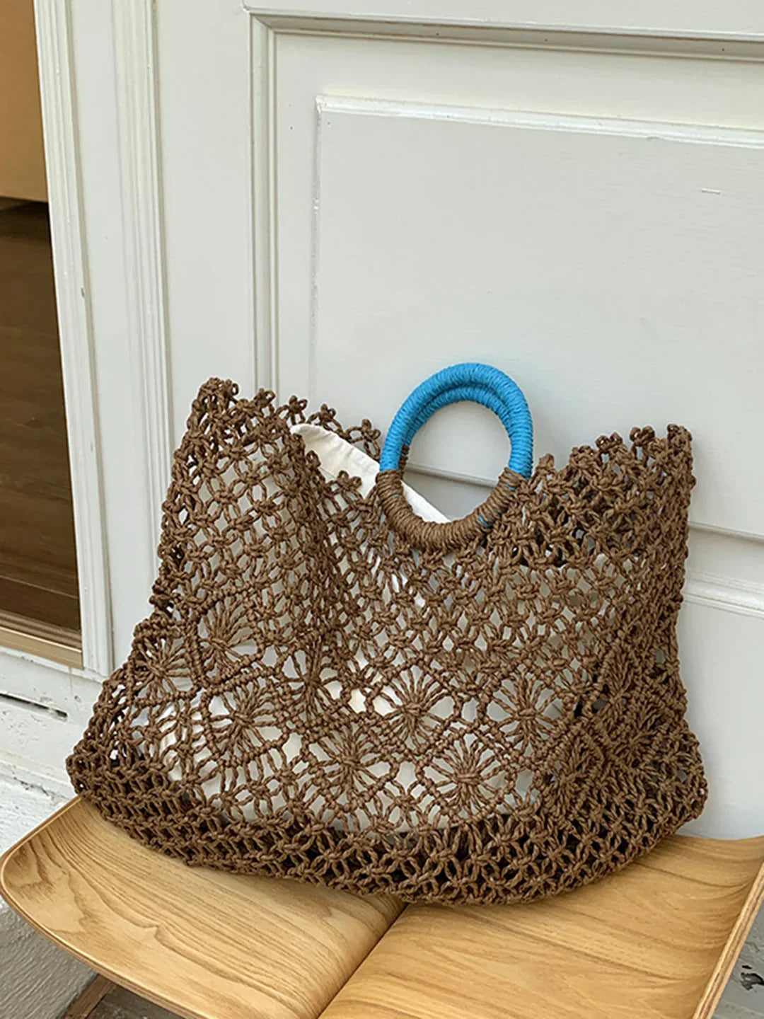 Crochet Tote Bag With Inner Lining - LA FEMME WANDERER