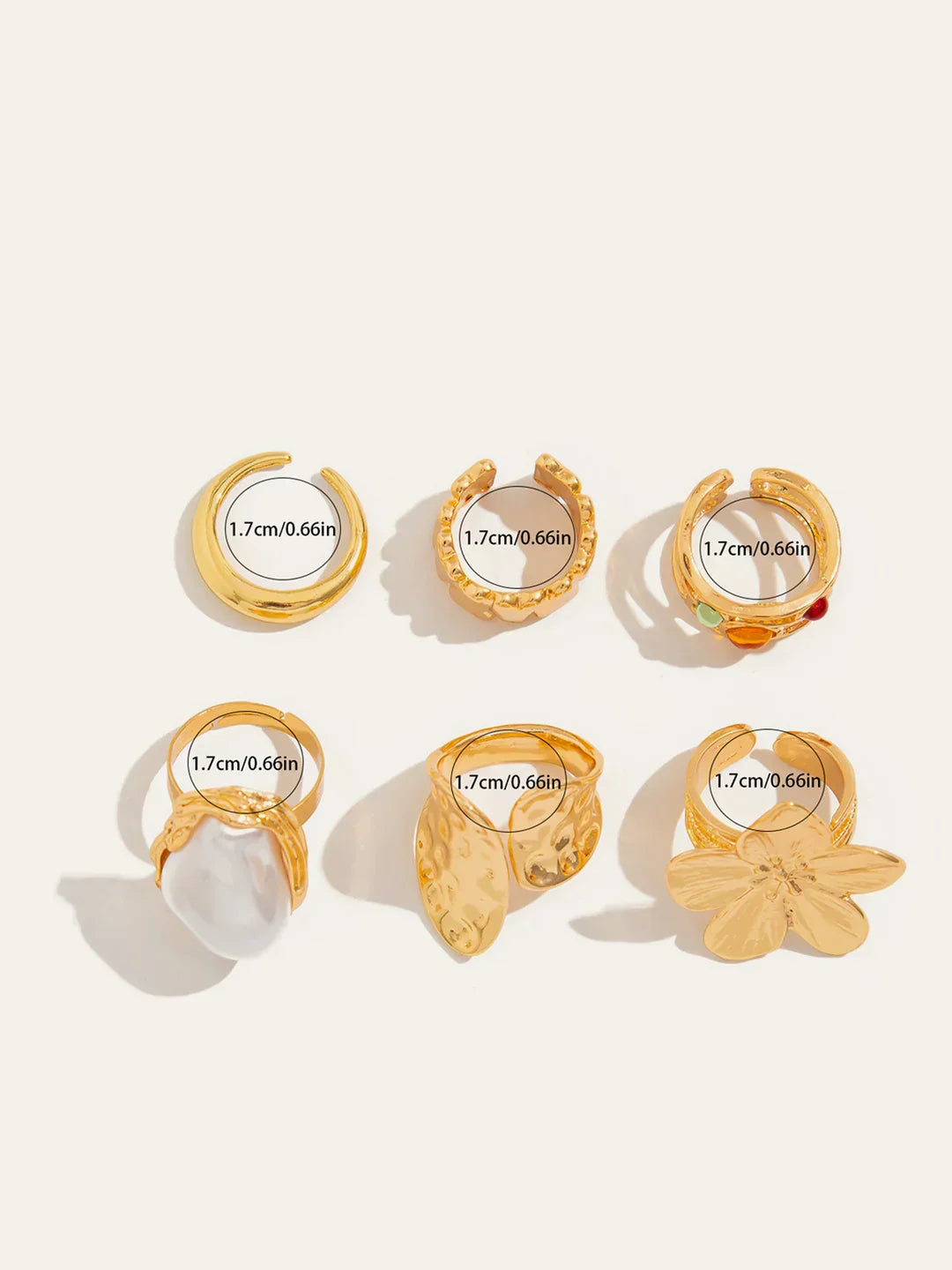Six-Piece Statement Ring Set With Pearl & Floral Accents - LA FEMME WANDERER