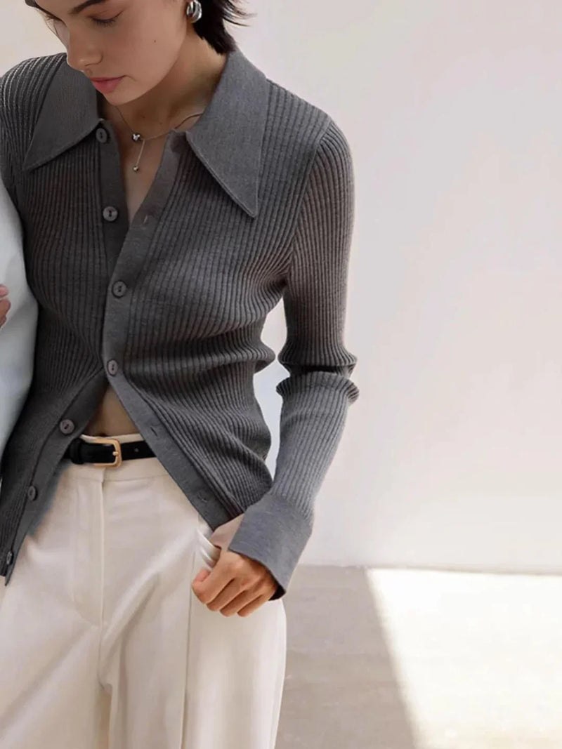 Cardigan sottile con revers a coste in stile Oldmoney