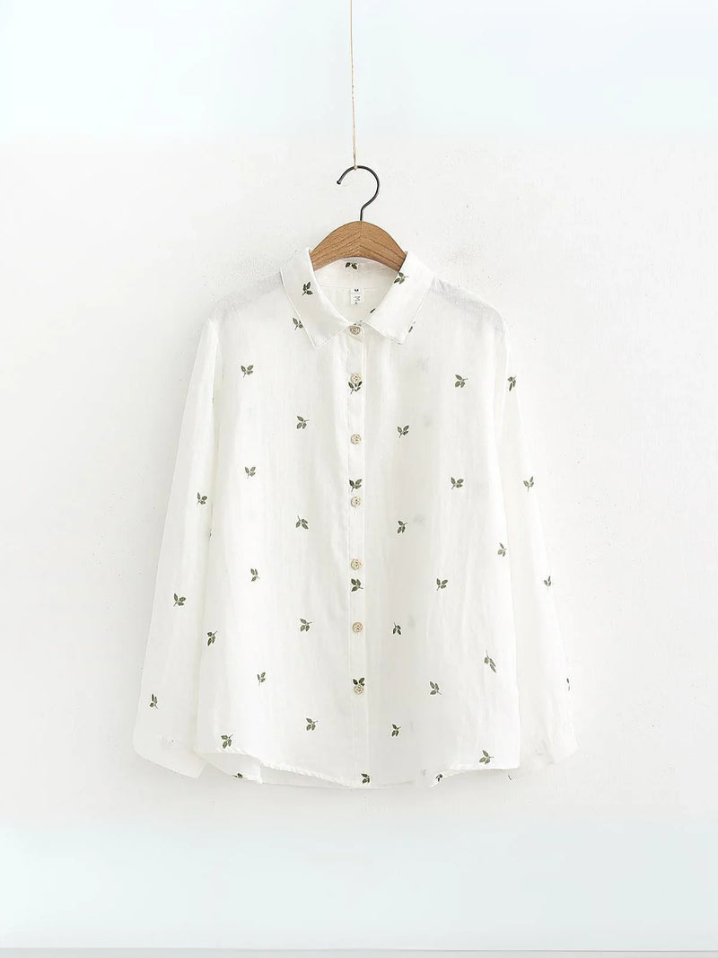 Camicia a maniche lunghe con stampa foglie