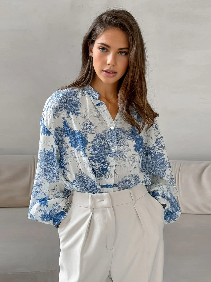Camicia casual a maniche lunghe stampata