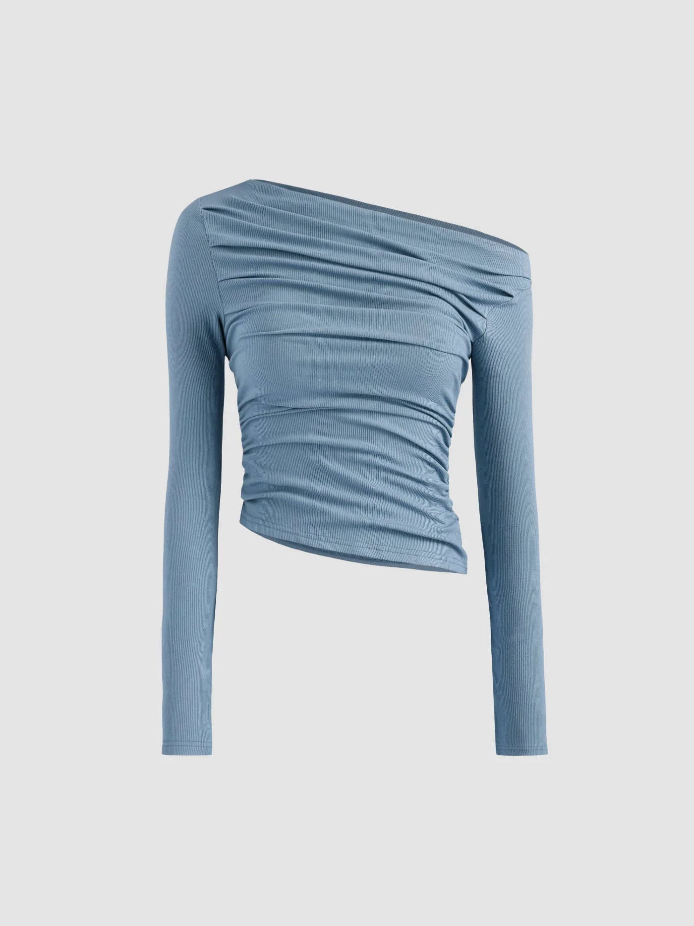 Solid Asymmetrical Neck Long Sleeve Top - LA FEMME WANDERER