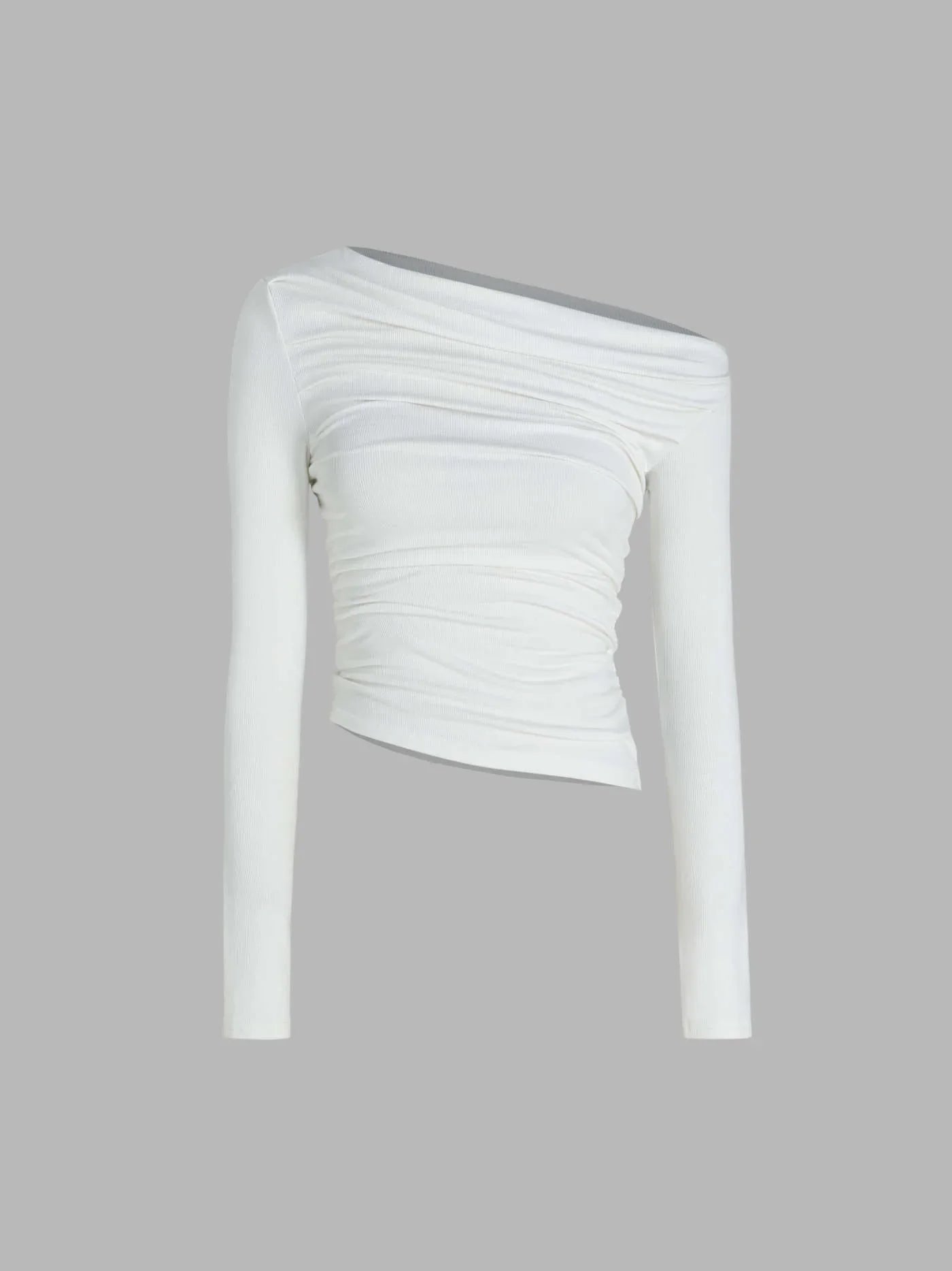 Solid Asymmetrical Neck Long Sleeve Top - LA FEMME WANDERER