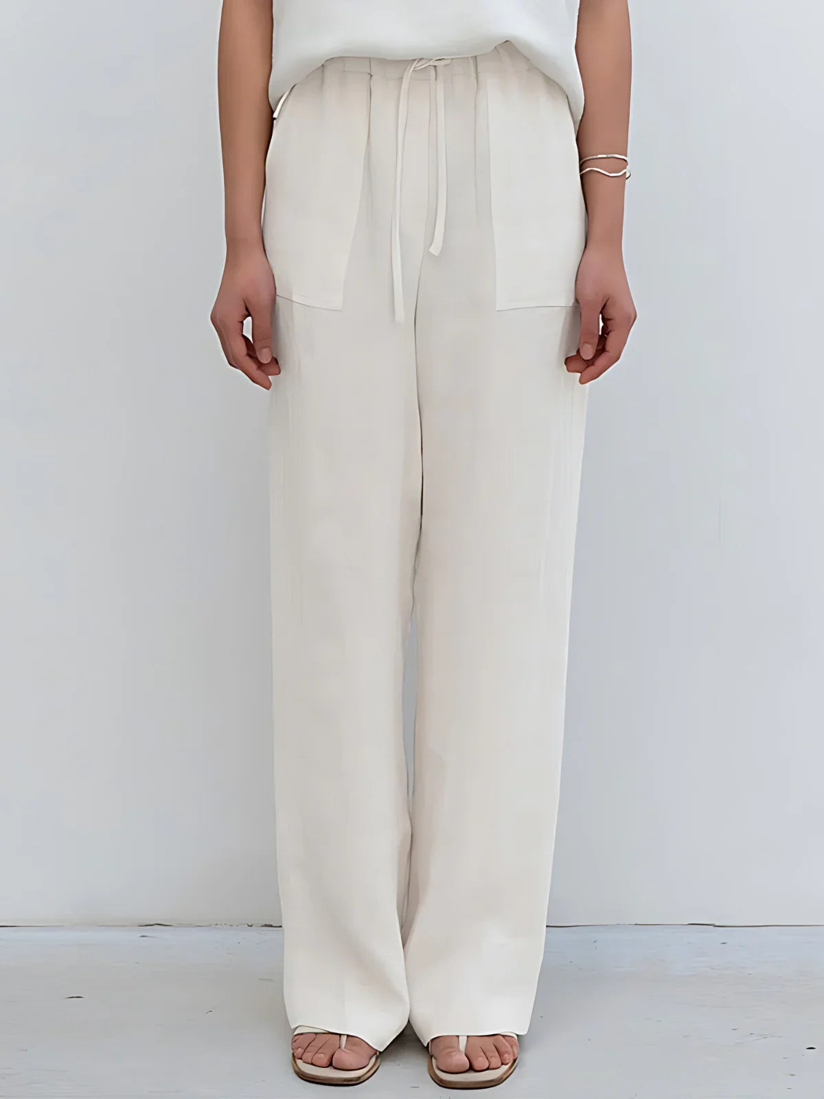 Linen High Waist Straight-Leg Pants - LA FEMME WANDERER
