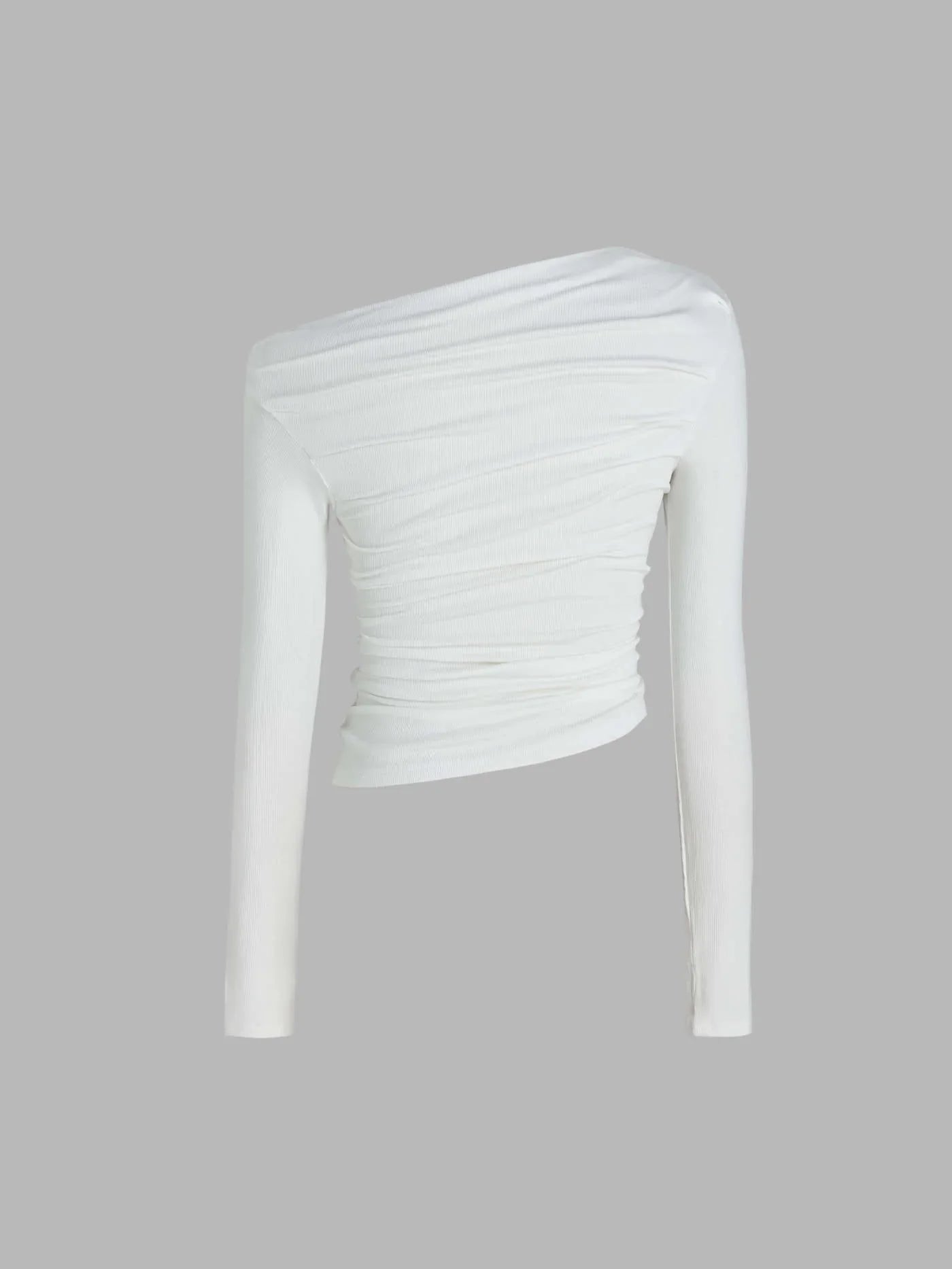 Solid Asymmetrical Neck Long Sleeve Top - LA FEMME WANDERER