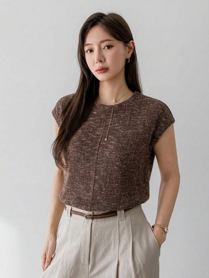 Minimal Style Ribbed Sweater Top