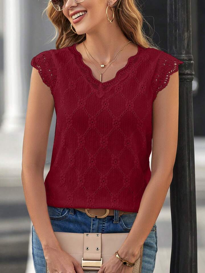 Luxe Line Crochet Cap Sleeve Blouse