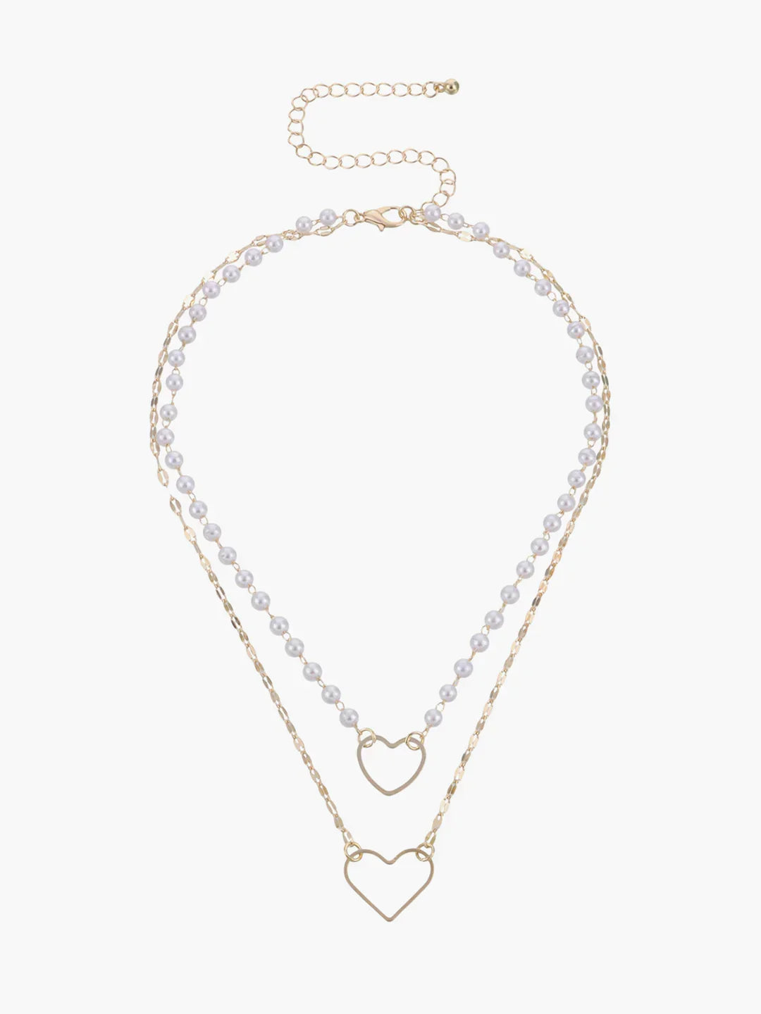 Layered Pearl Heart Charm Necklace - LA FEMME WANDERER