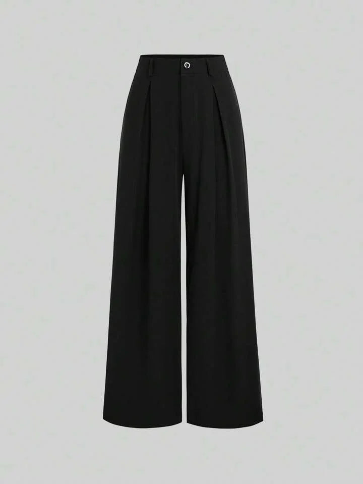 High-Waisted Wide‑Leg Black Trousers - LA FEMME WANDERER