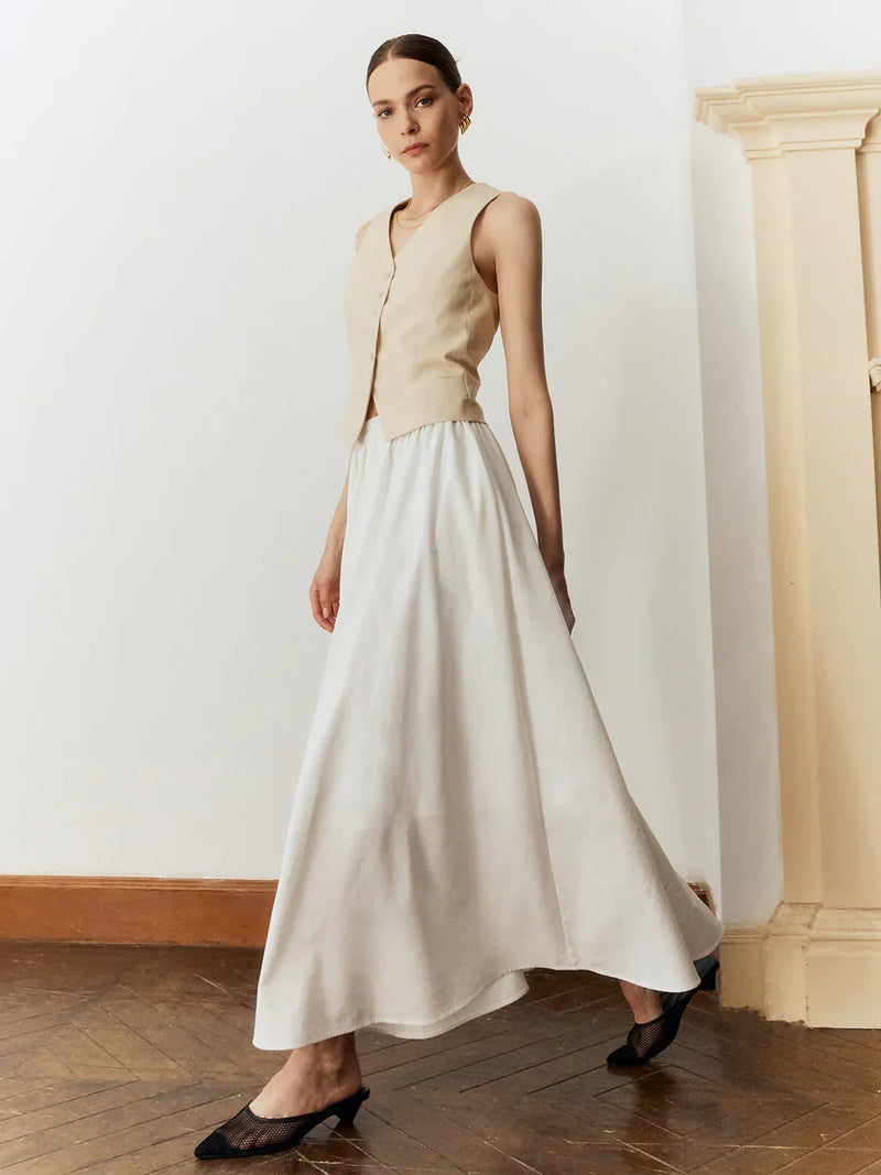 Gonna a pieghe sottile tinta unita per il pendolarismo