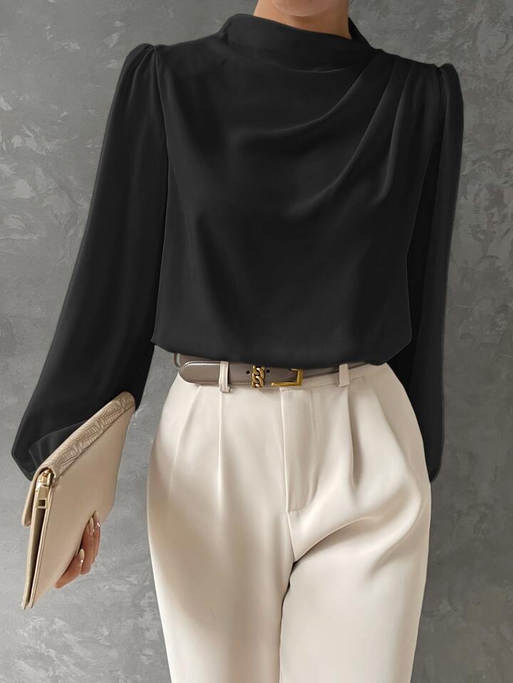 Elegant Bishop Sleeve Draped Top - LA FEMME WANDERER