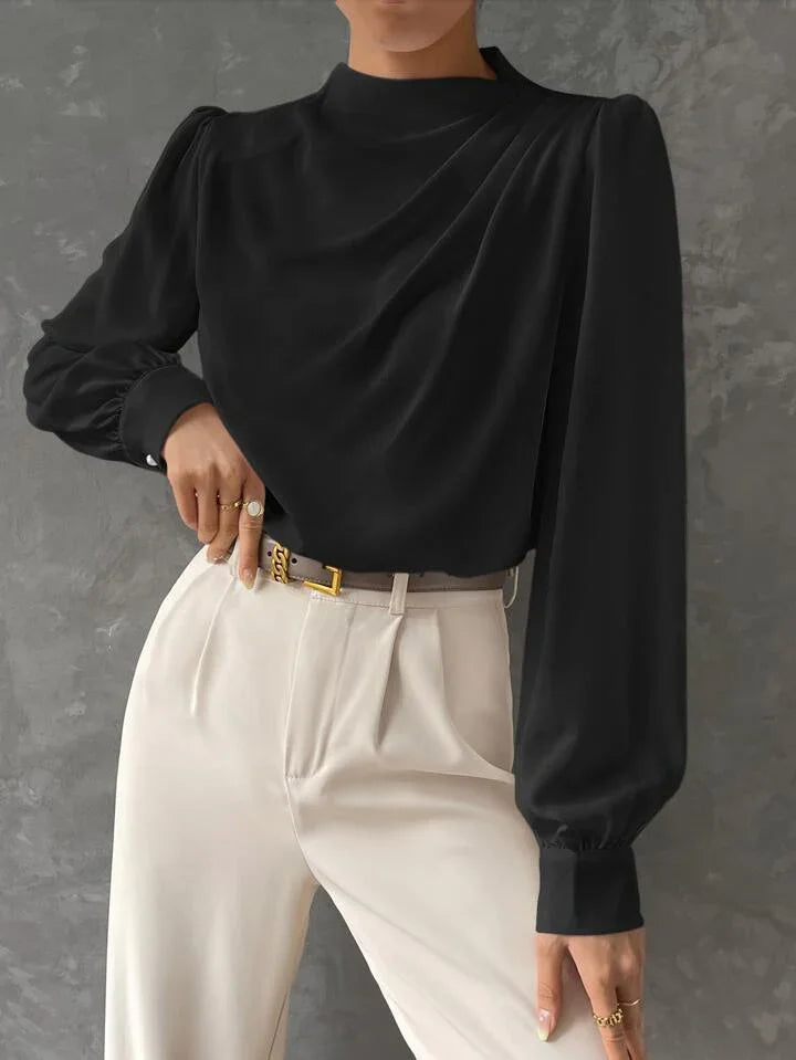 Elegant Bishop Sleeve Draped Top - LA FEMME WANDERER