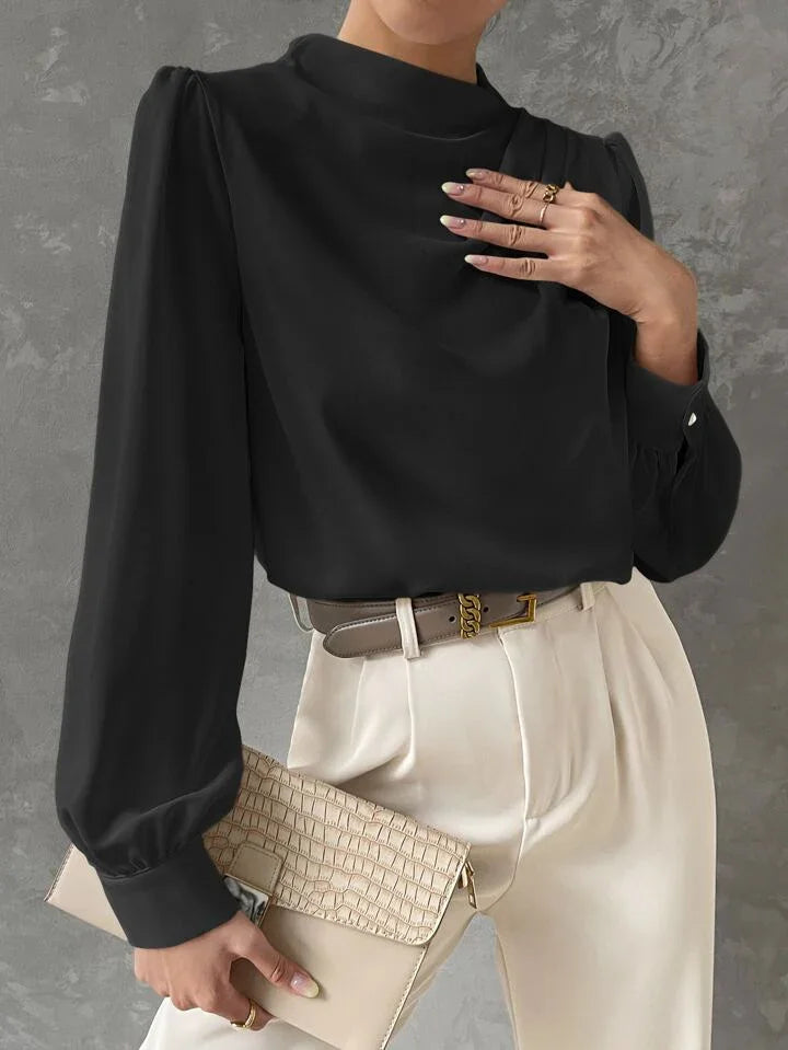 Elegant Bishop Sleeve Draped Top - LA FEMME WANDERER