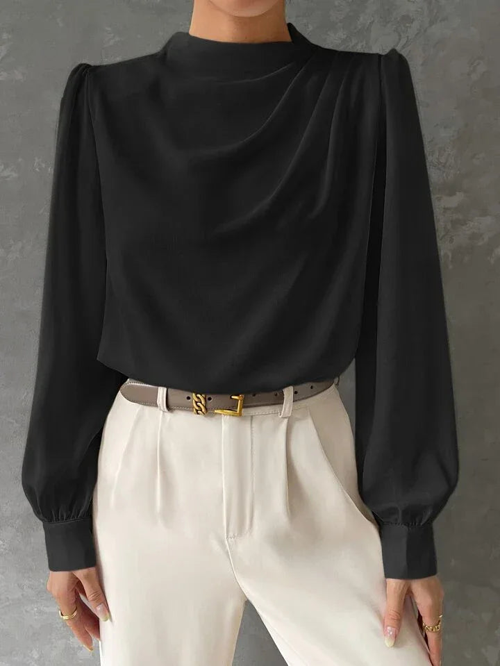 Elegant Bishop Sleeve Draped Top - LA FEMME WANDERER
