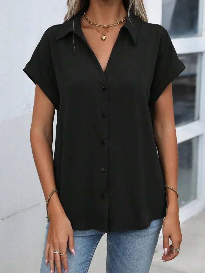 Must-have Short-sleeved Lapel Button Shirt Top - LA FEMME WANDERER