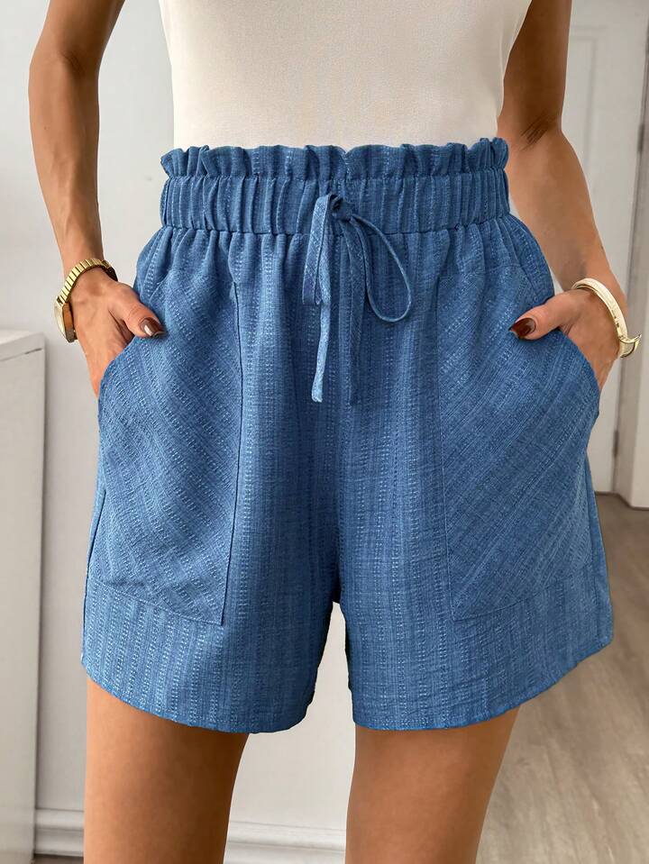 Lightweight Textured Shorts – Elastic High Waist Everyday Comfort