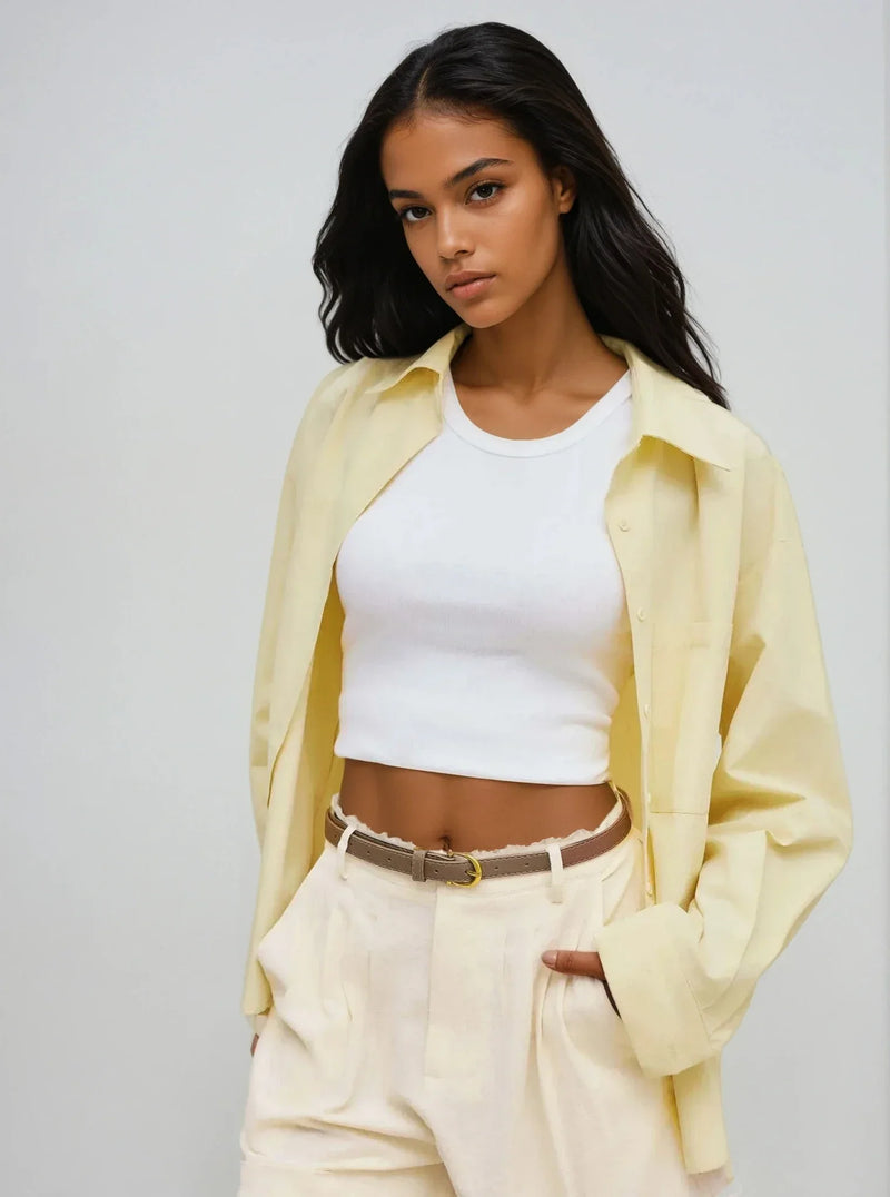 Cotton Collar Solid Long Sleeve Shirt