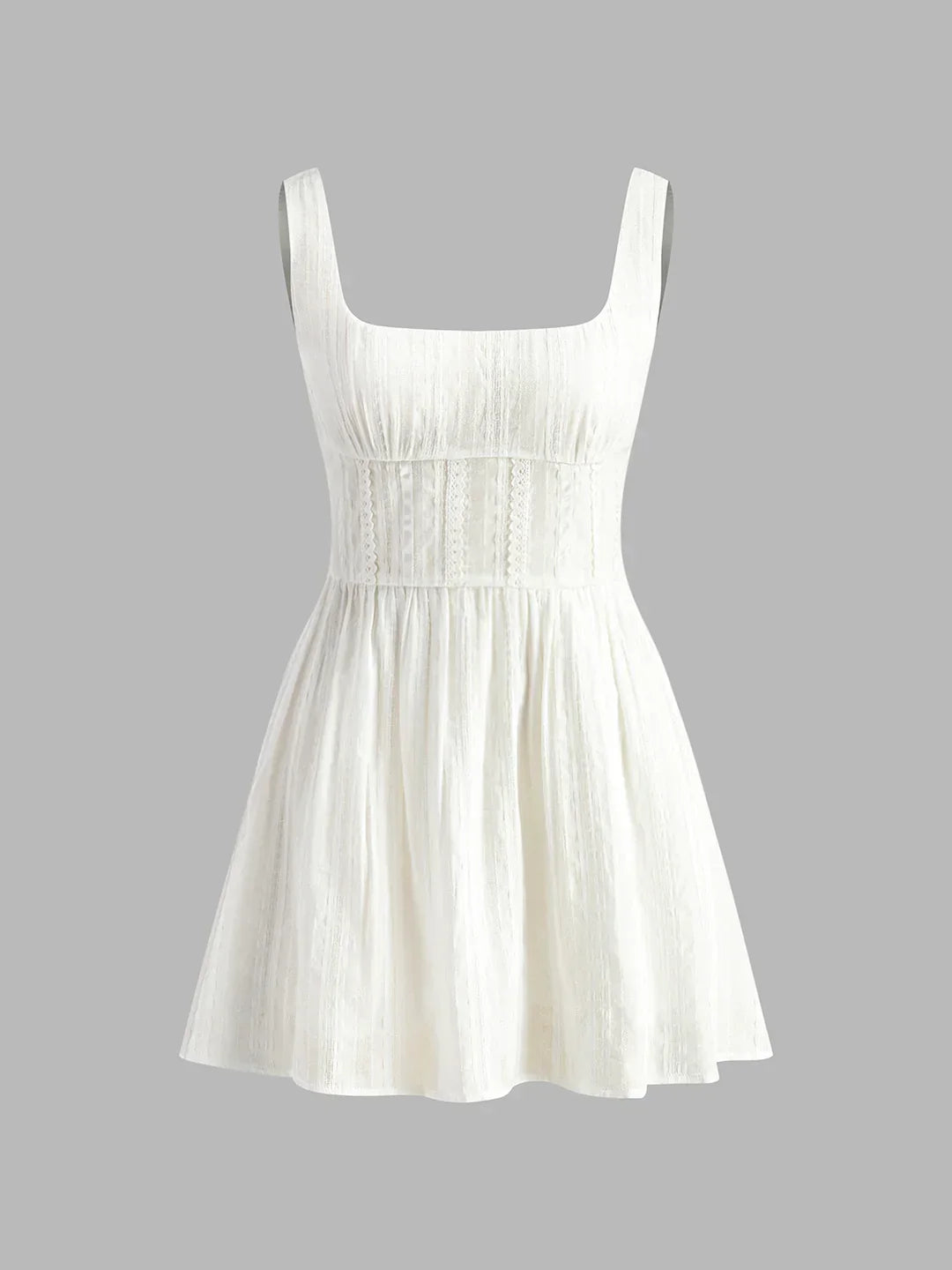 Semi-Sheer Solid Square Neckline Short Dress - LA FEMME WANDERER