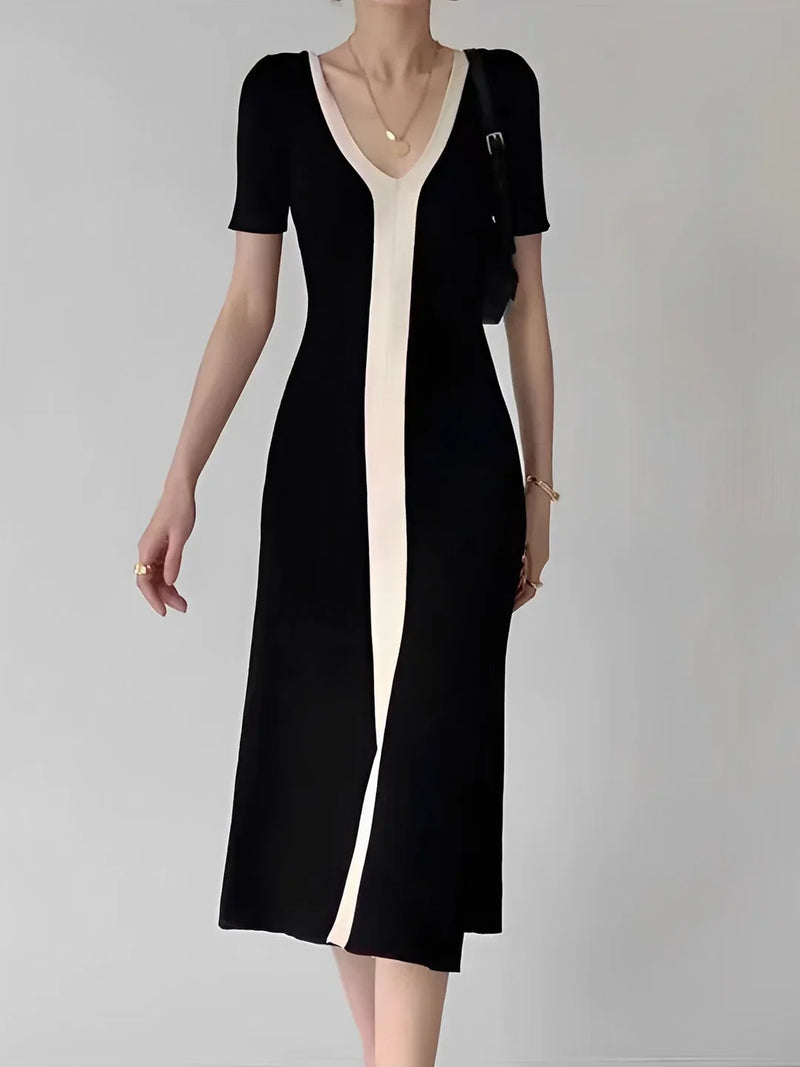 Always Elegant Contrast-Trim Midi Dress