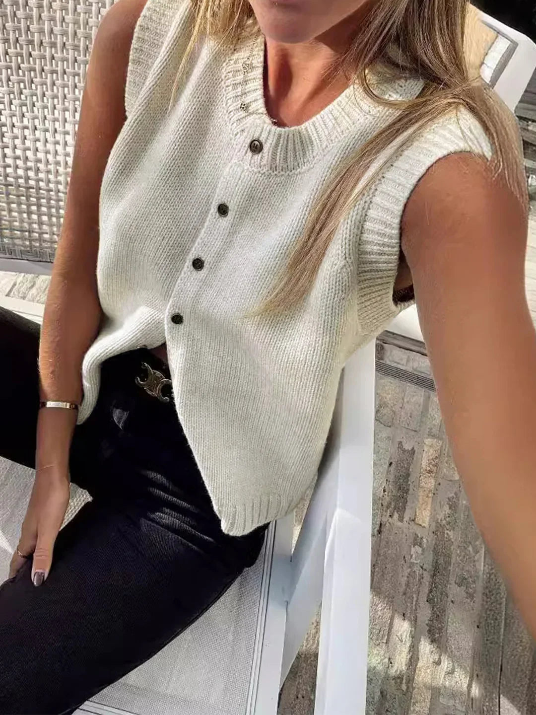 Single-breasted Casual Button Up Sweater Vest - LA FEMME WANDERER